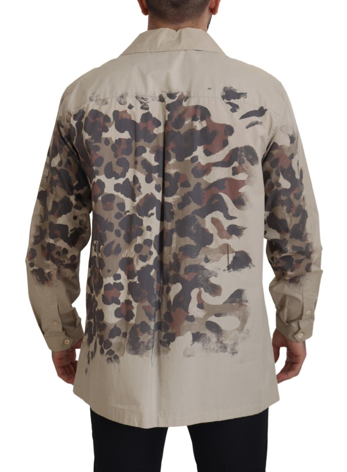 Beige camouflage katoenen overhemd met lange mouwen
