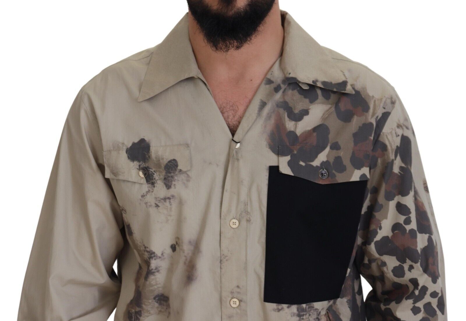 Beige camouflage katoenen overhemd met lange mouwen