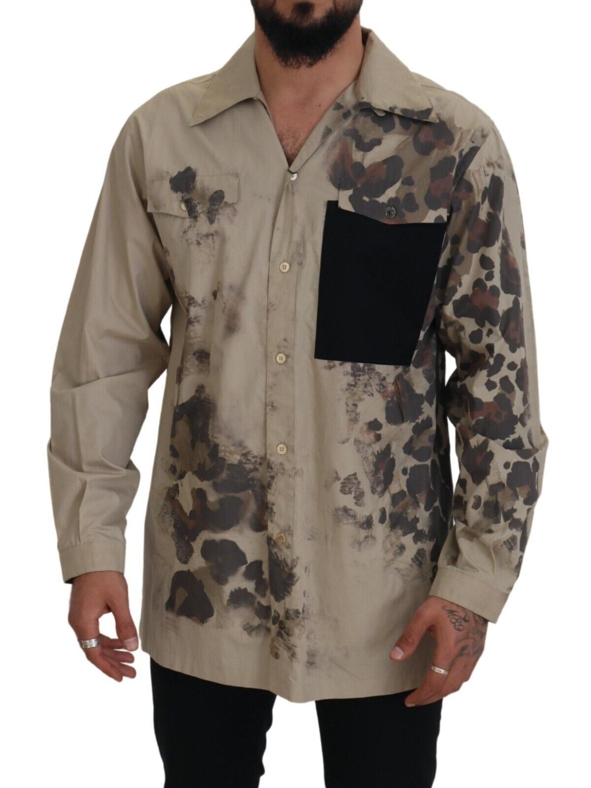 Beige camouflage katoenen overhemd met lange mouwen