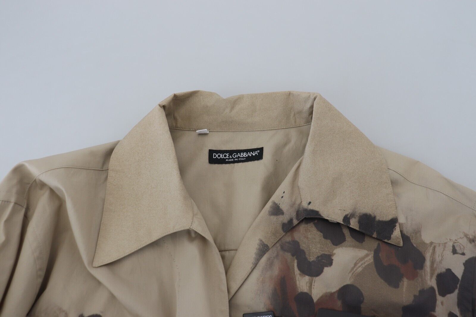 Beige camouflage katoenen overhemd met lange mouwen