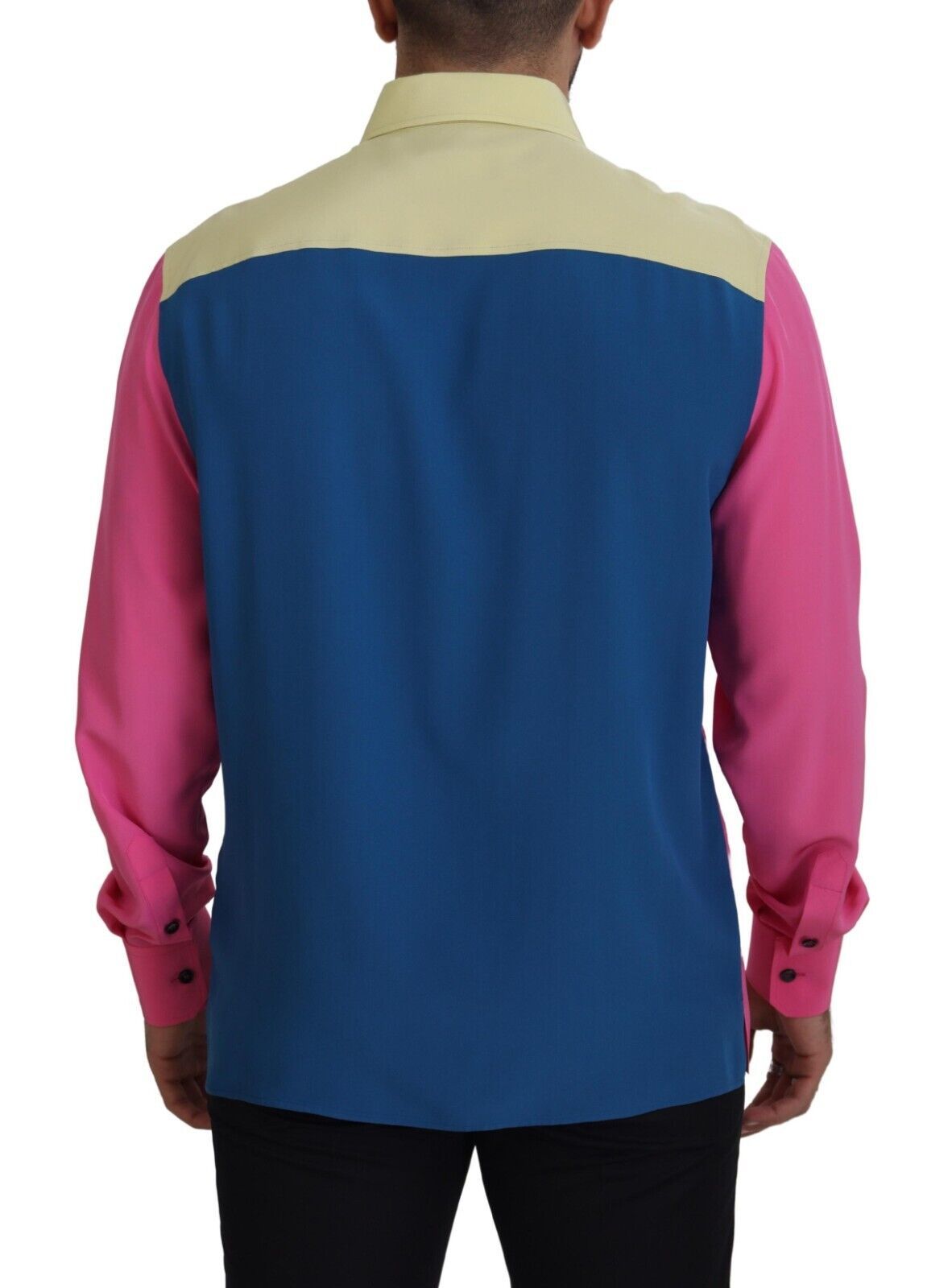 Veelkleurige patchwork zijden overhemd met knoopjes
