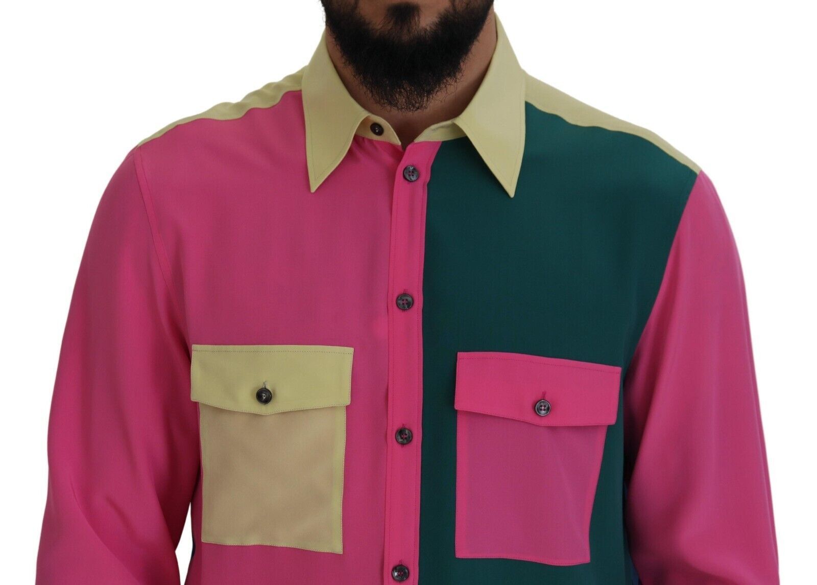 Veelkleurige patchwork zijden overhemd met knoopjes