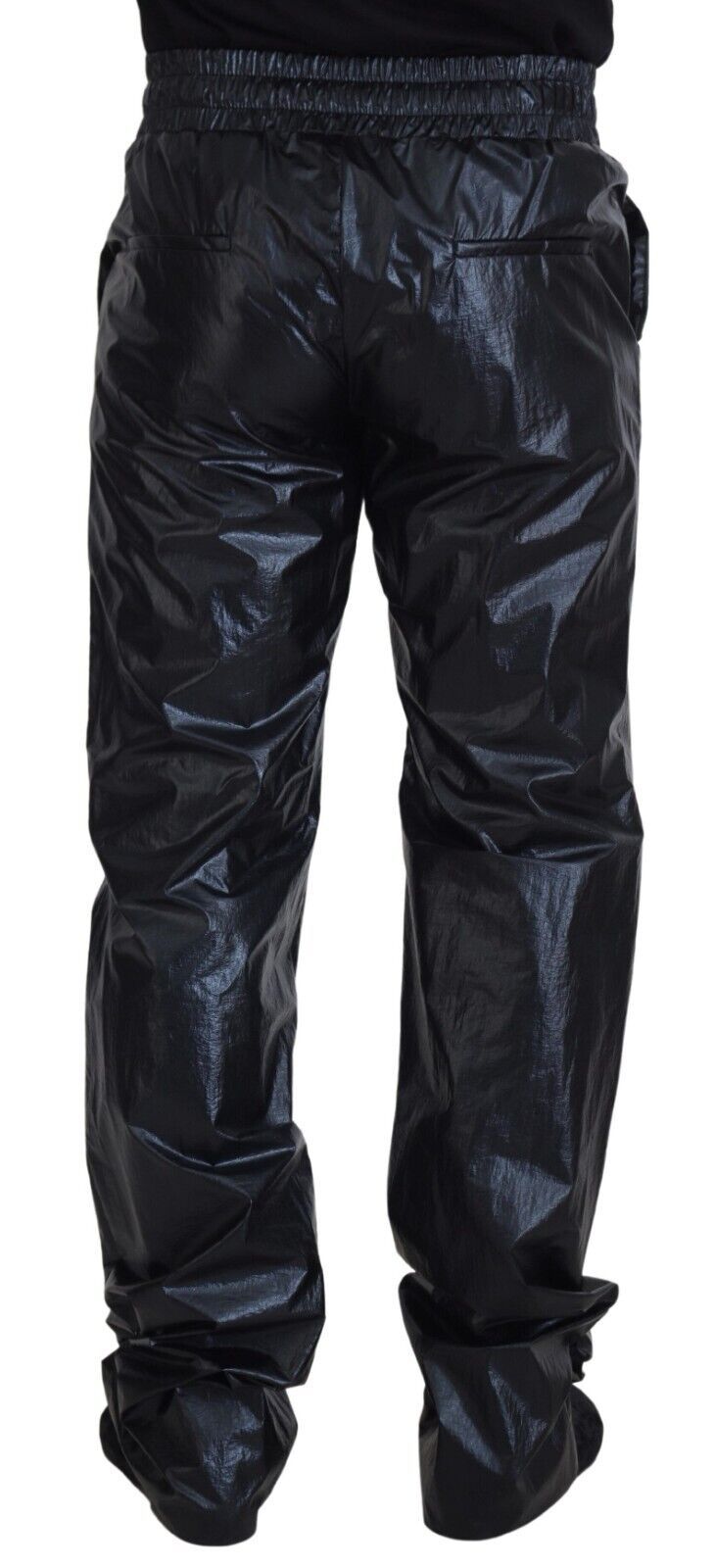 Zwarte glanzende nylon broek met trekkoord