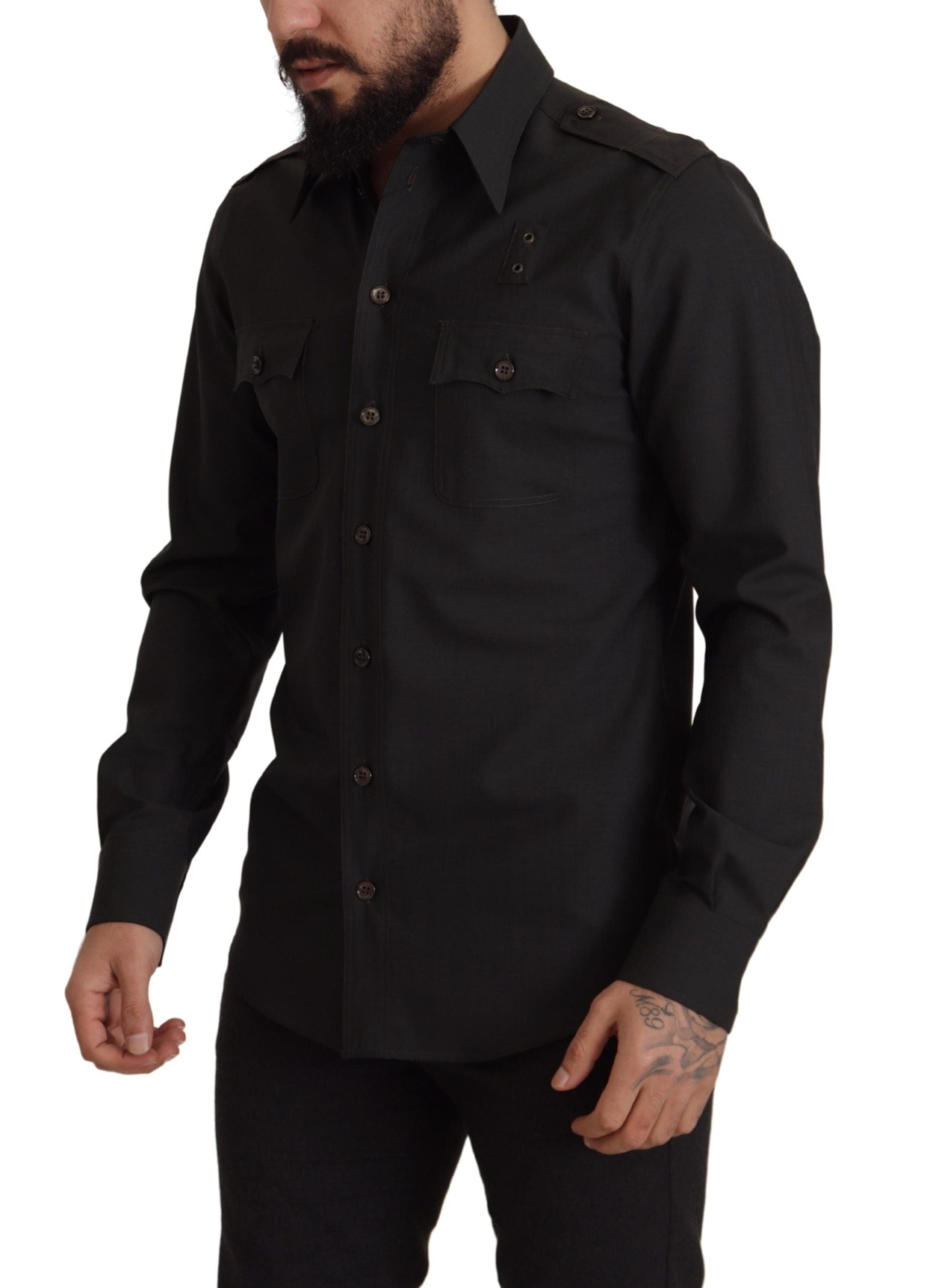Donkergroen katoenen slim fit casual herenoverhemd