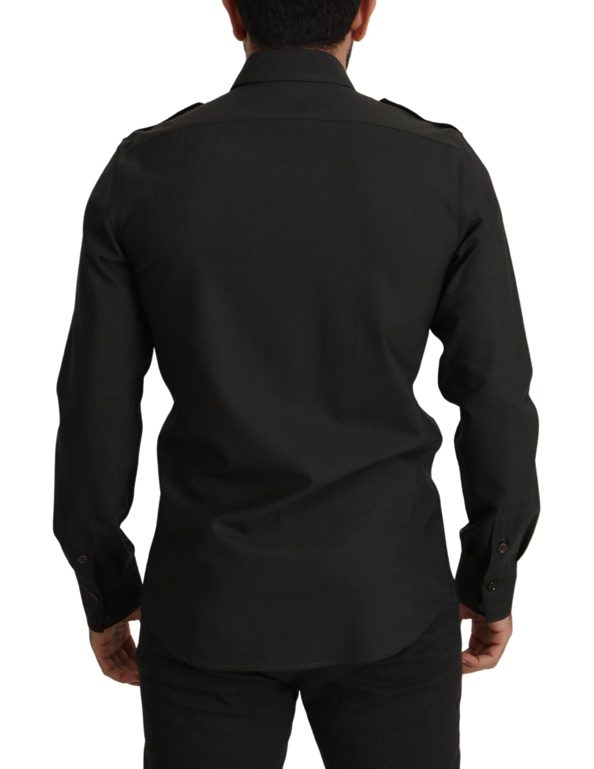 Donkergroen katoenen slim fit casual herenoverhemd