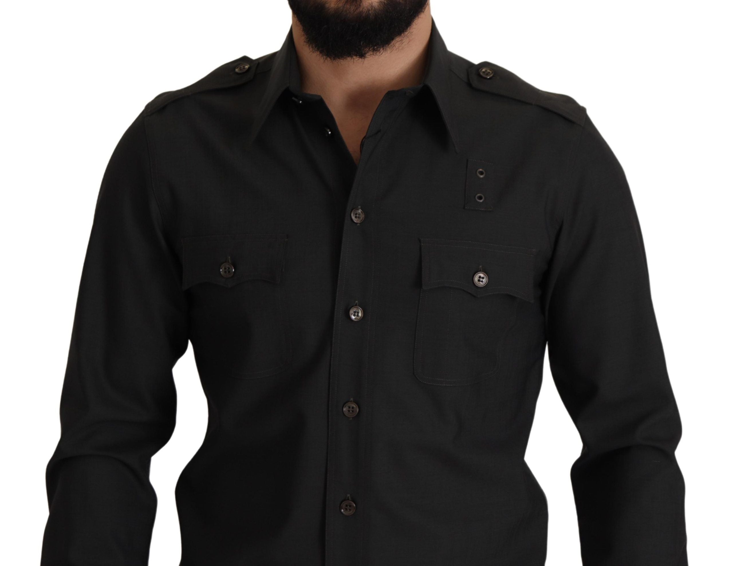 Donkergroen katoenen slim fit casual herenoverhemd