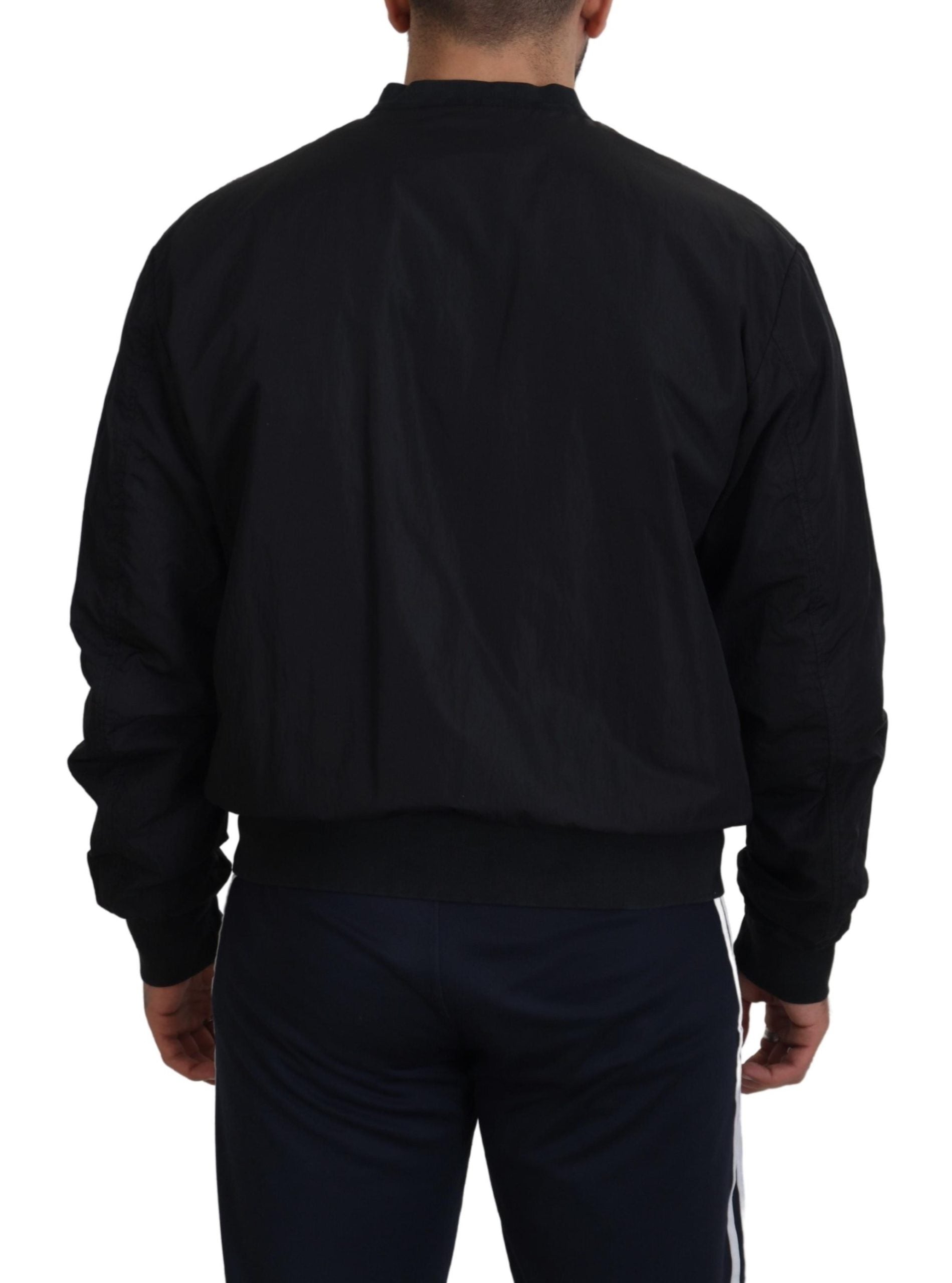 Zwart nylon logo bomberjack met rits