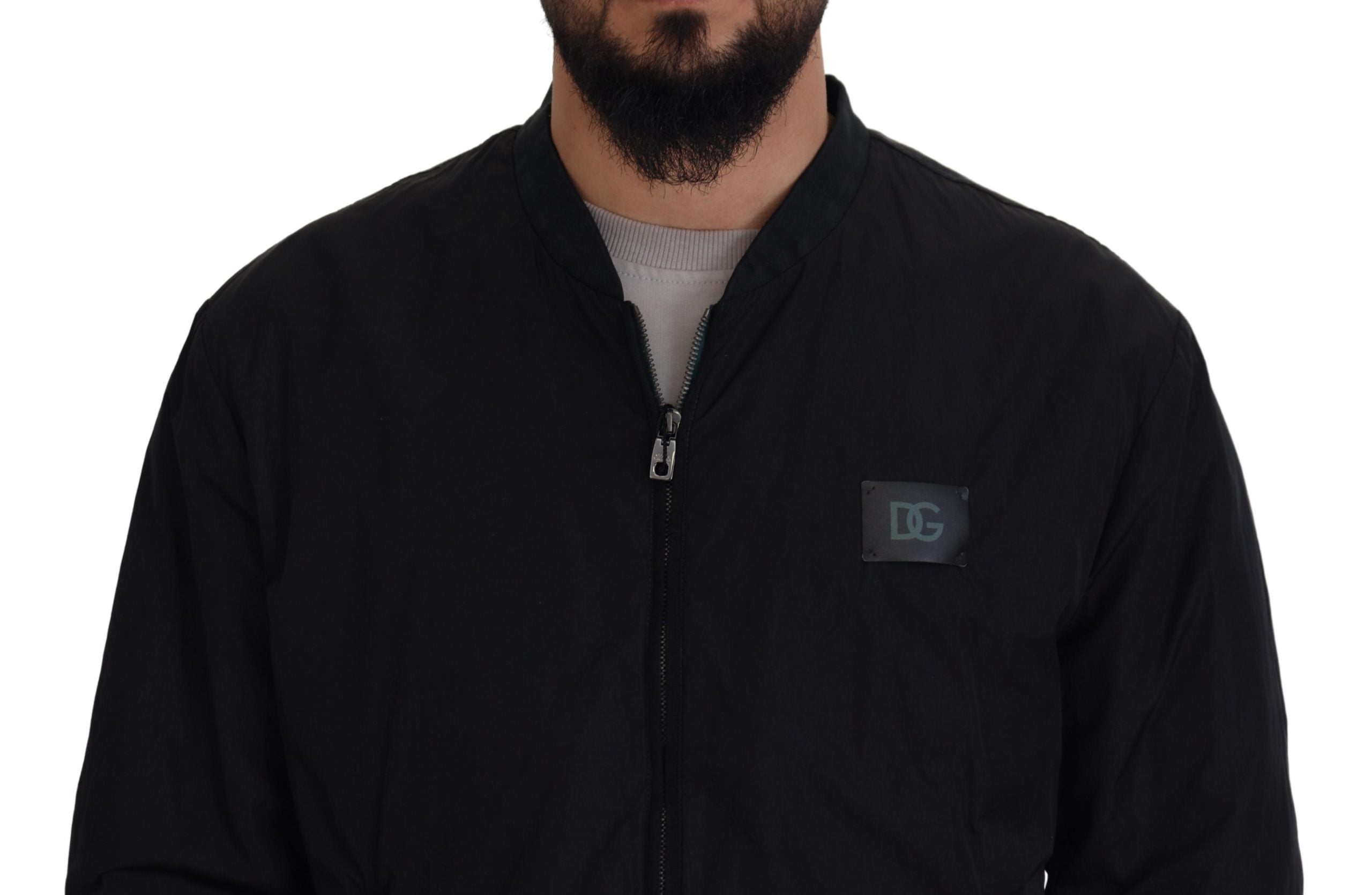 Zwart nylon logo bomberjack met rits