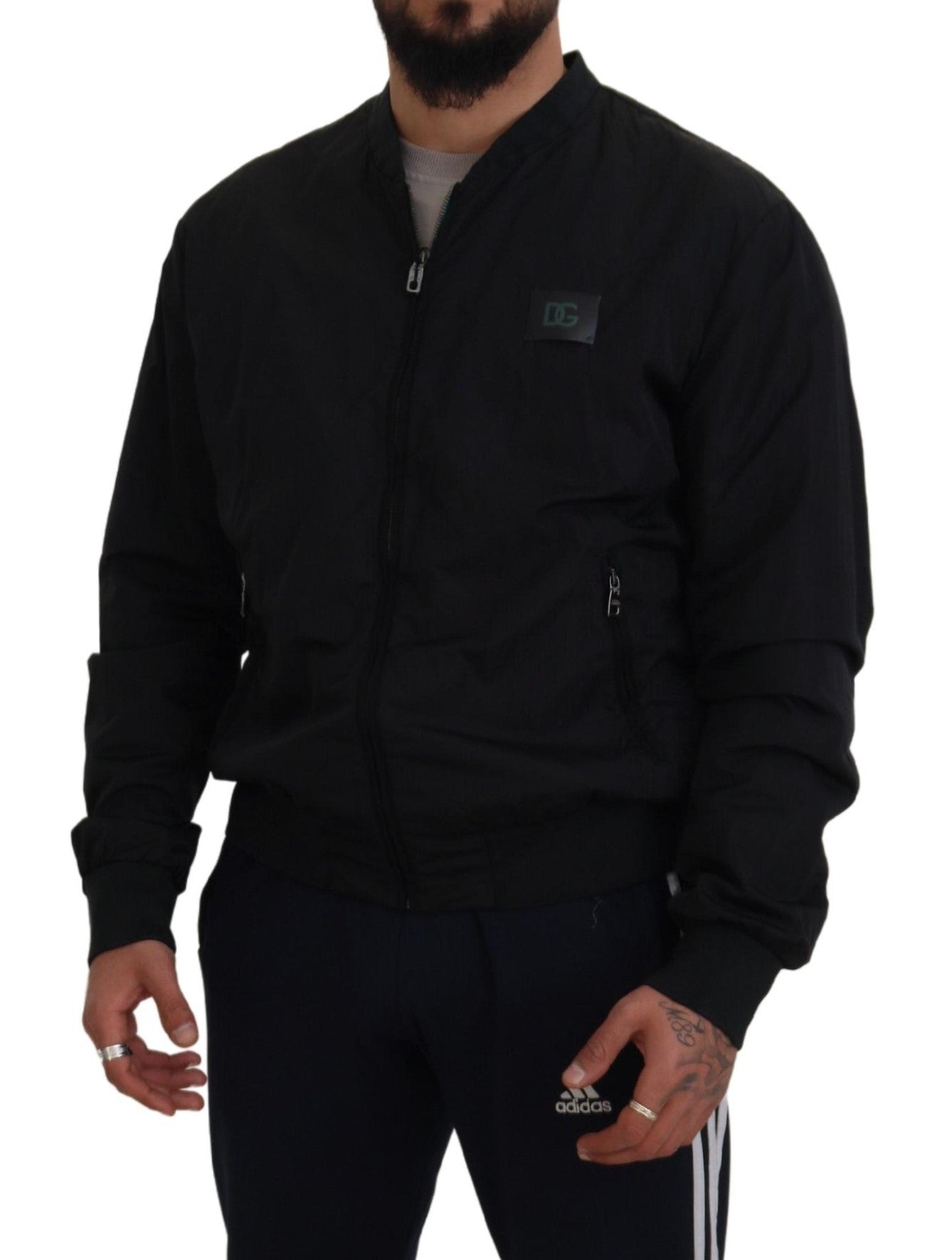 Zwart nylon logo bomberjack met rits