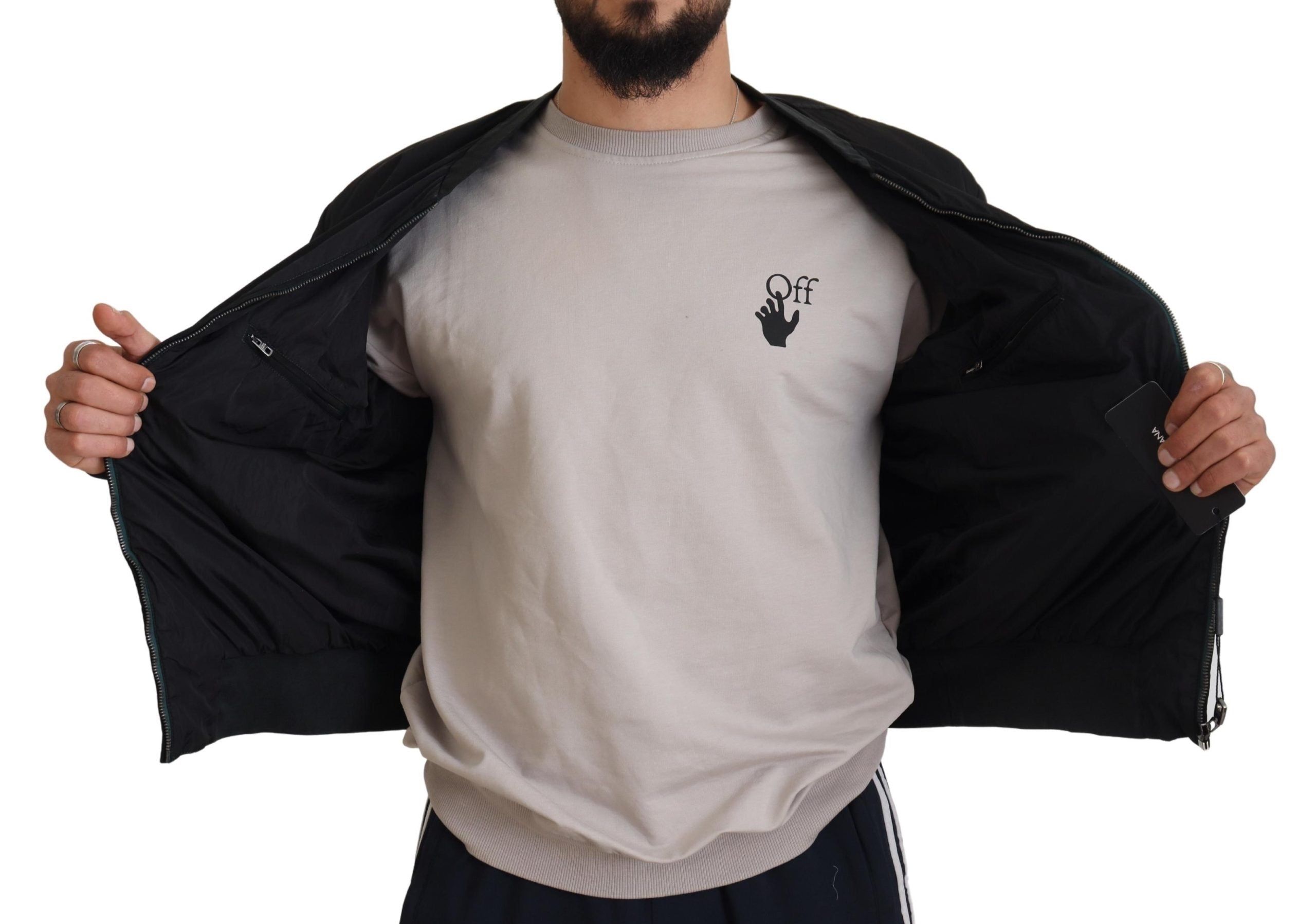 Zwart nylon logo bomberjack met rits