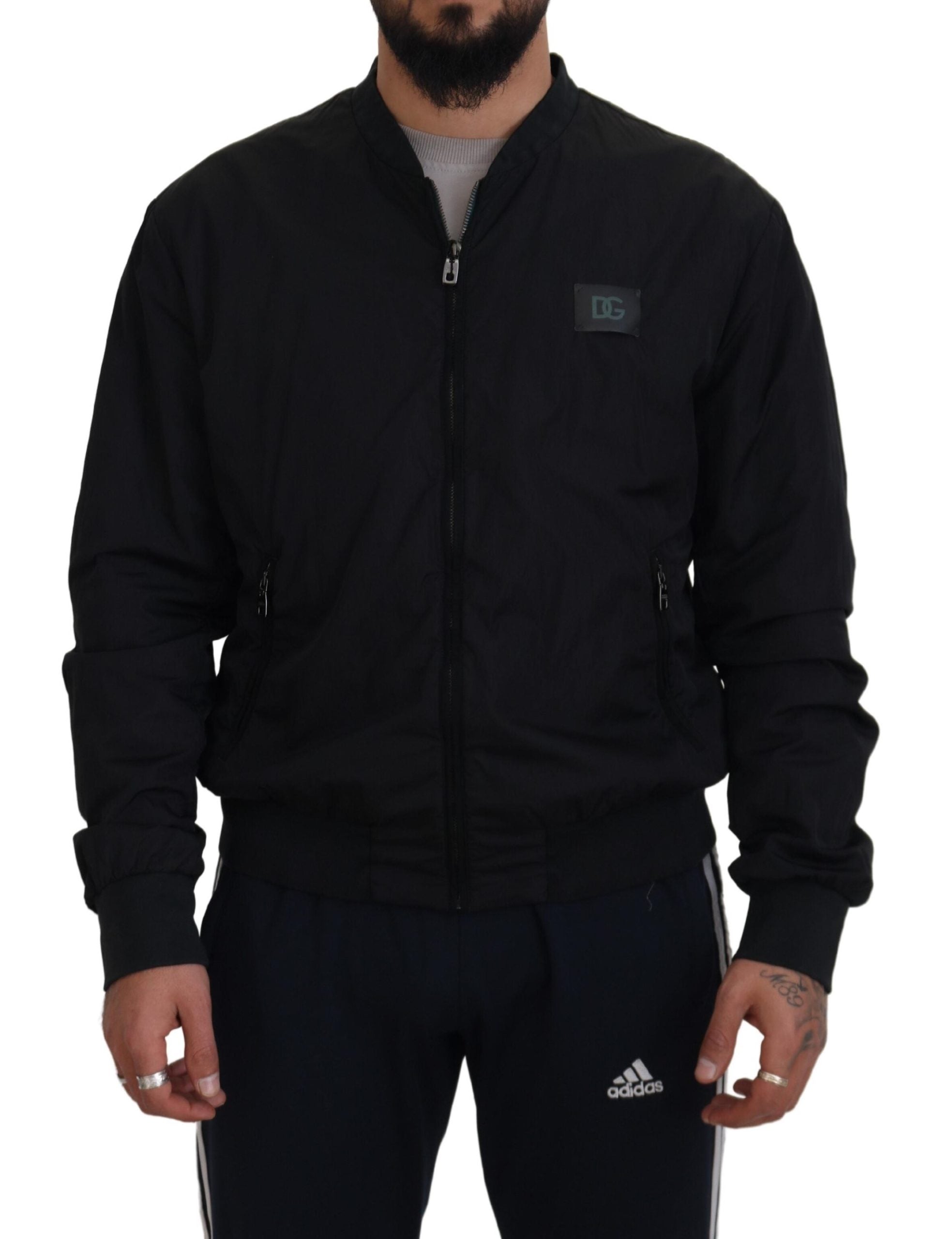 Zwart nylon logo bomberjack met rits