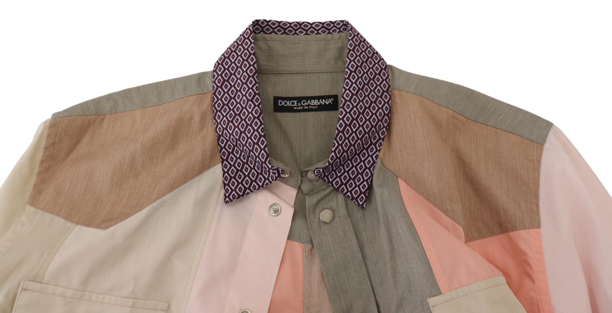 Veelkleurig katoenen patchwork slim-fit overhemd