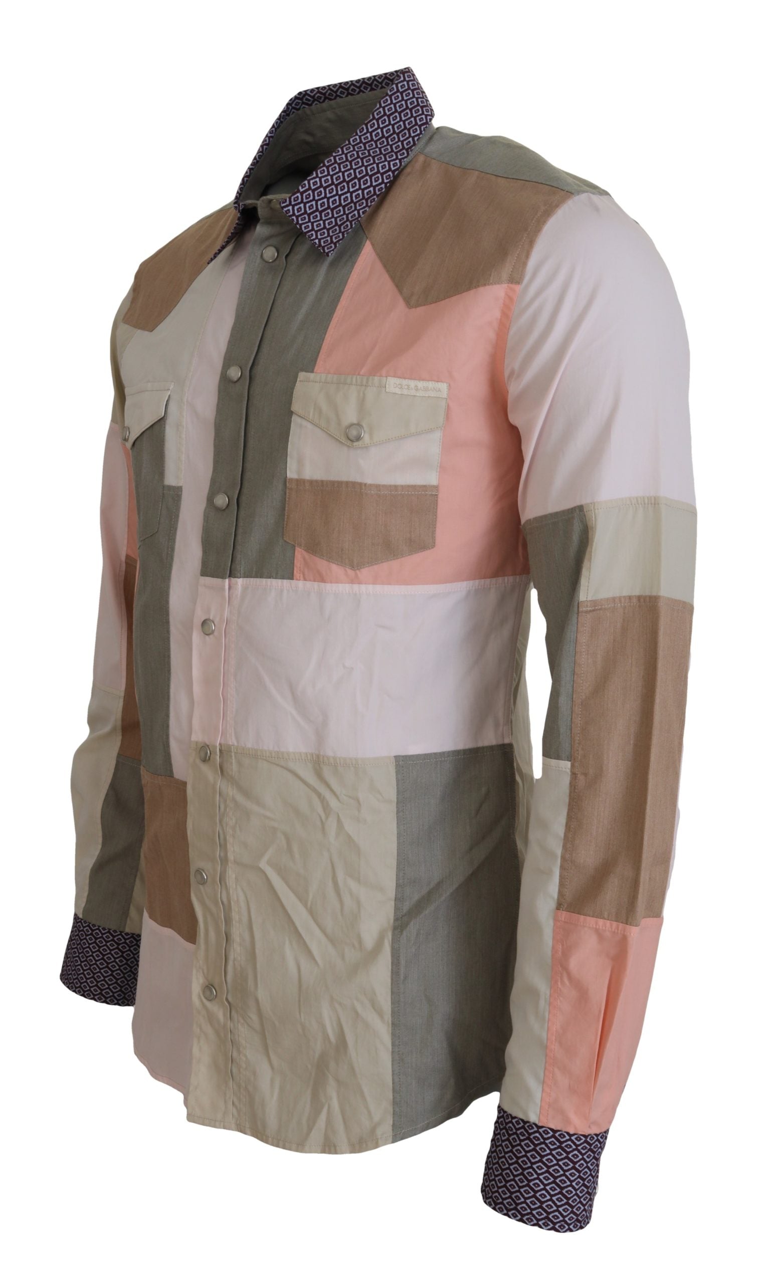 Veelkleurig katoenen patchwork slim-fit overhemd