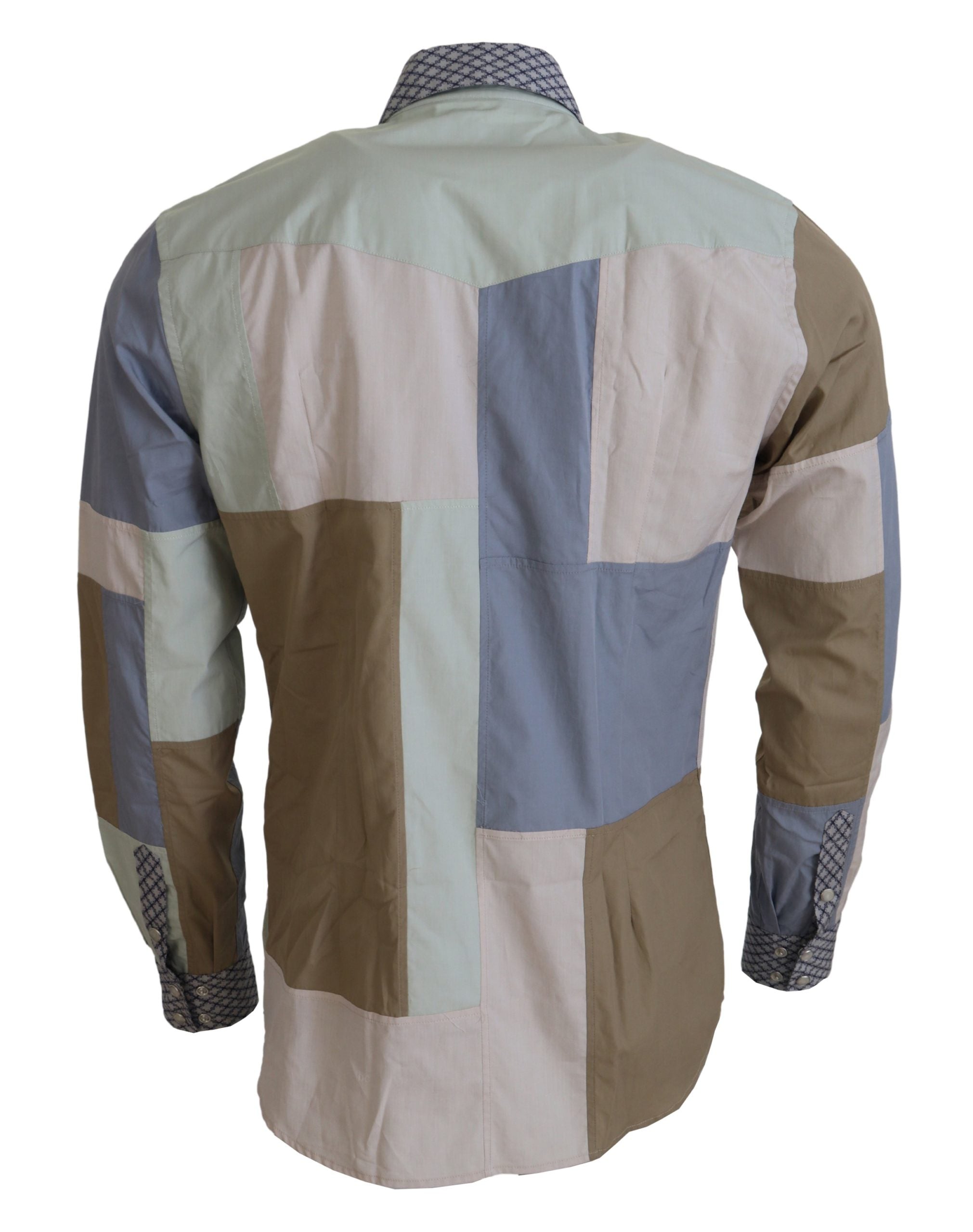 Veelkleurig katoenen patchwork slim-fit overhemd