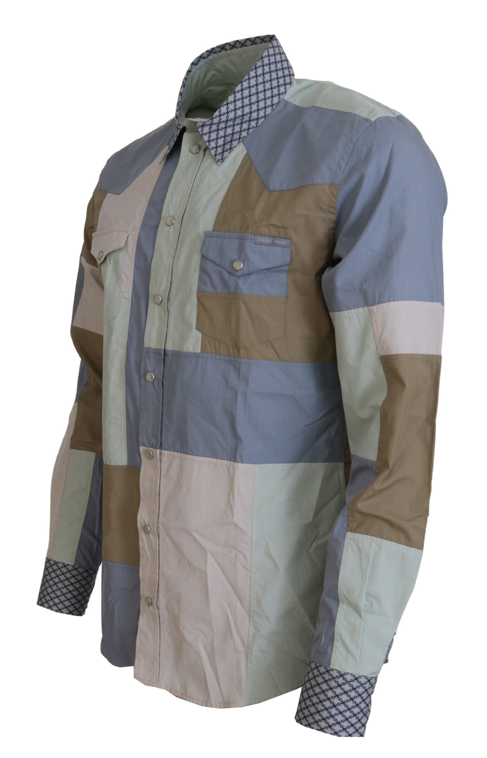 Veelkleurig katoenen patchwork slim-fit overhemd