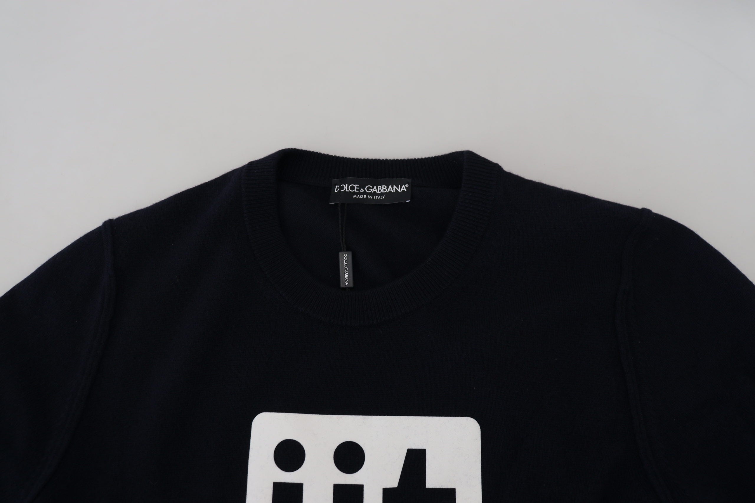 Blauwe kasjmier trui met print