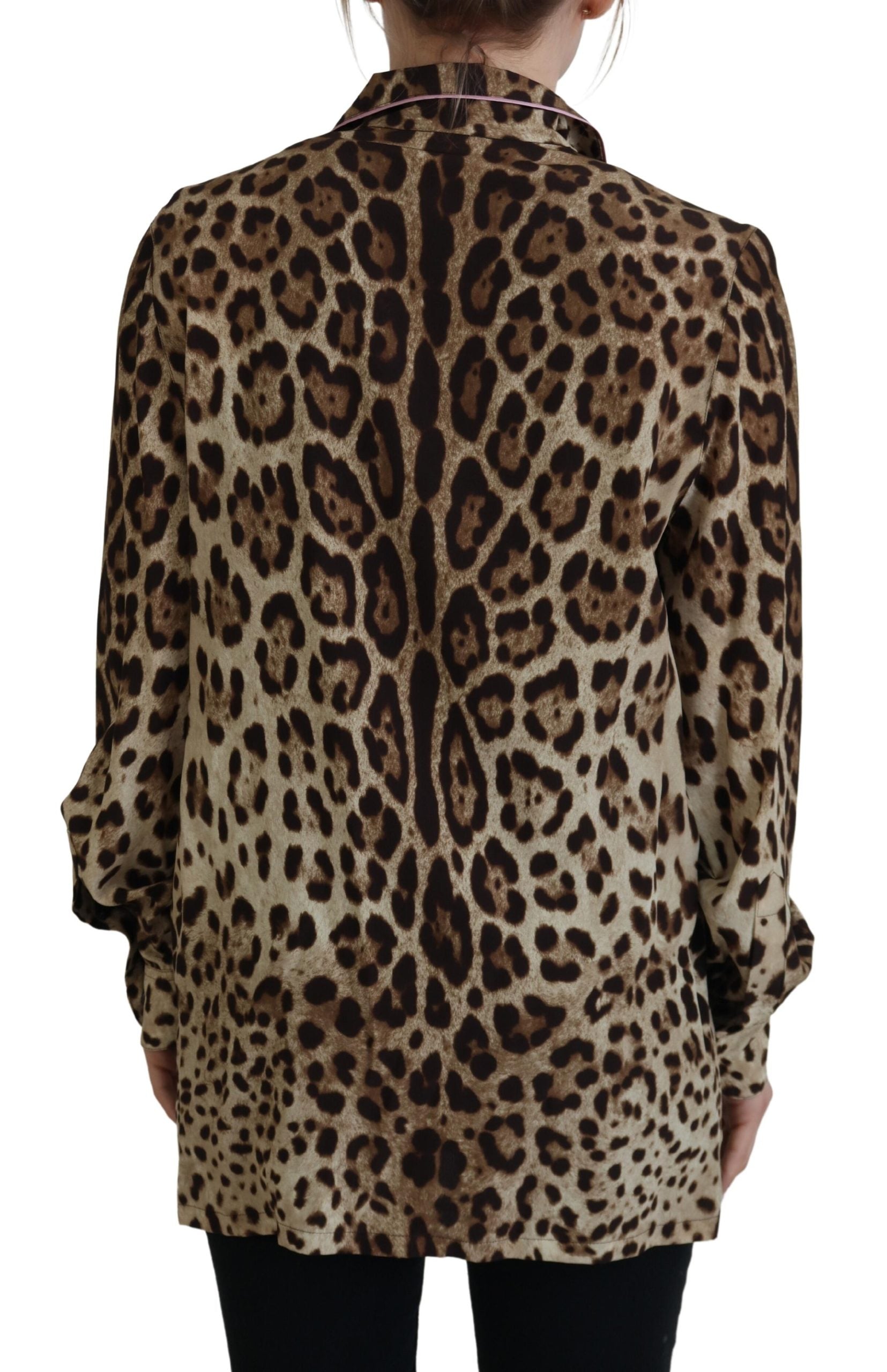 Bruine luipaardprint blouse met lange mouwen