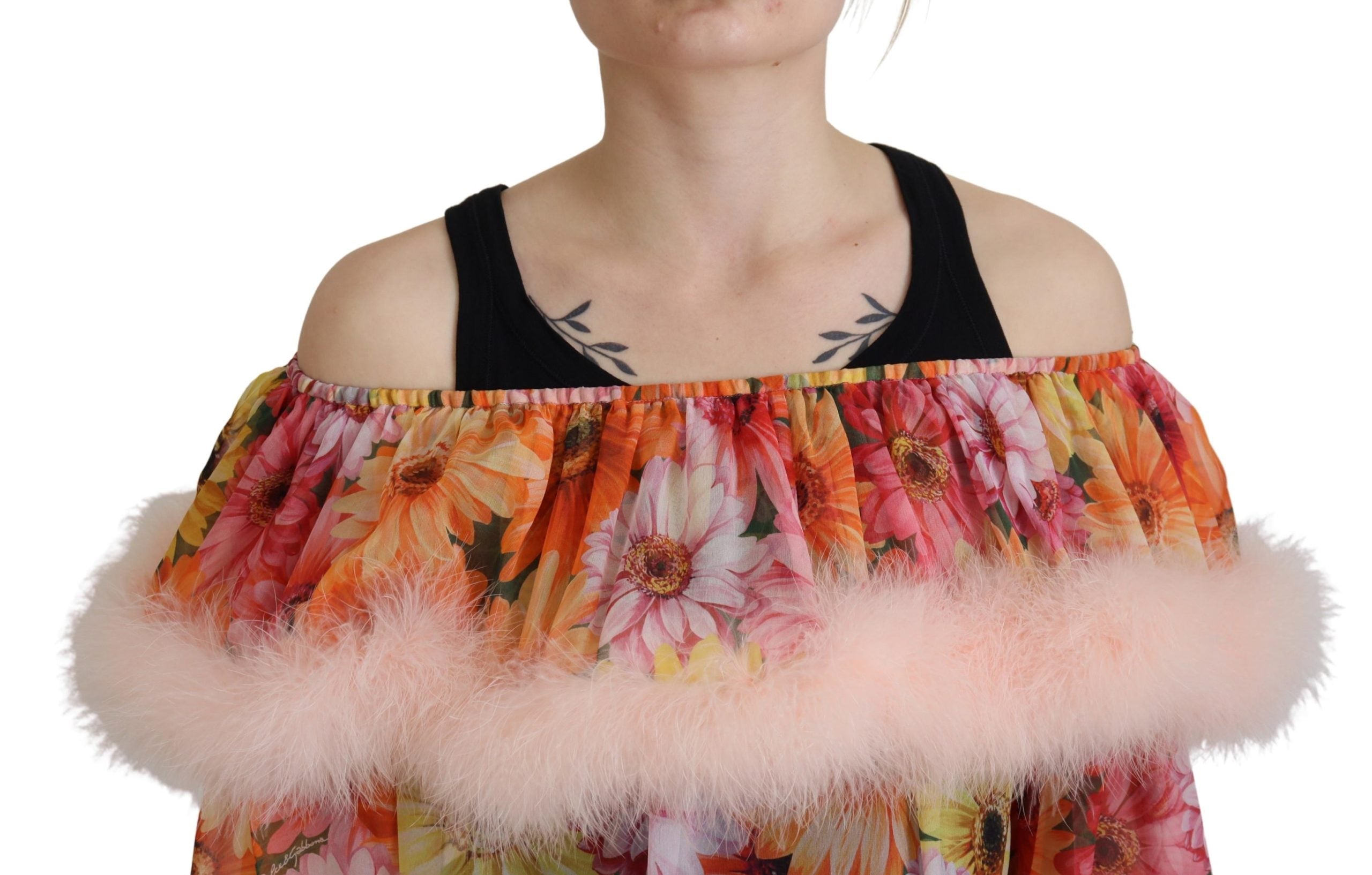 Blouse met veelkleurige bloemenprint en schapenvacht