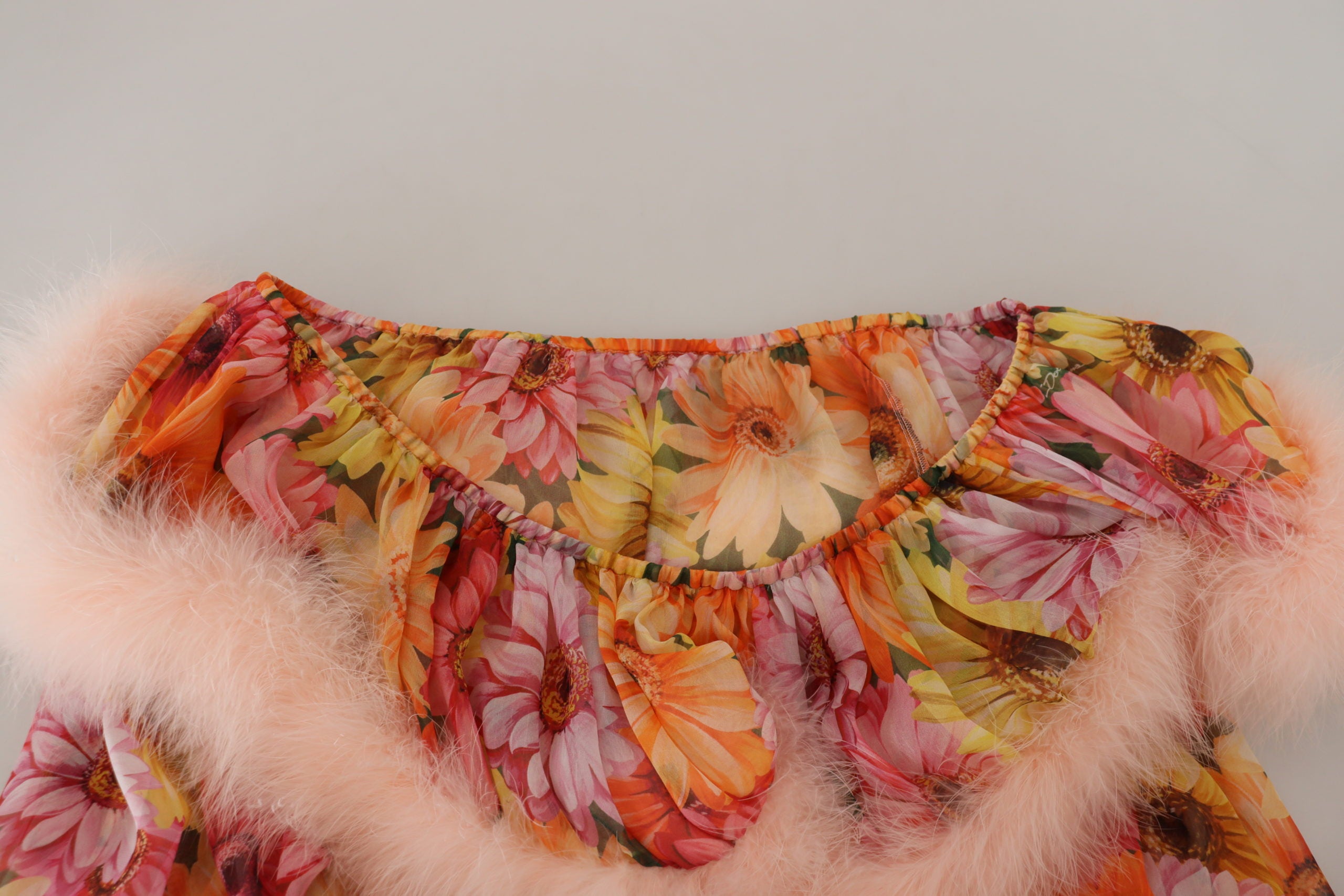 Blouse met veelkleurige bloemenprint en schapenvacht