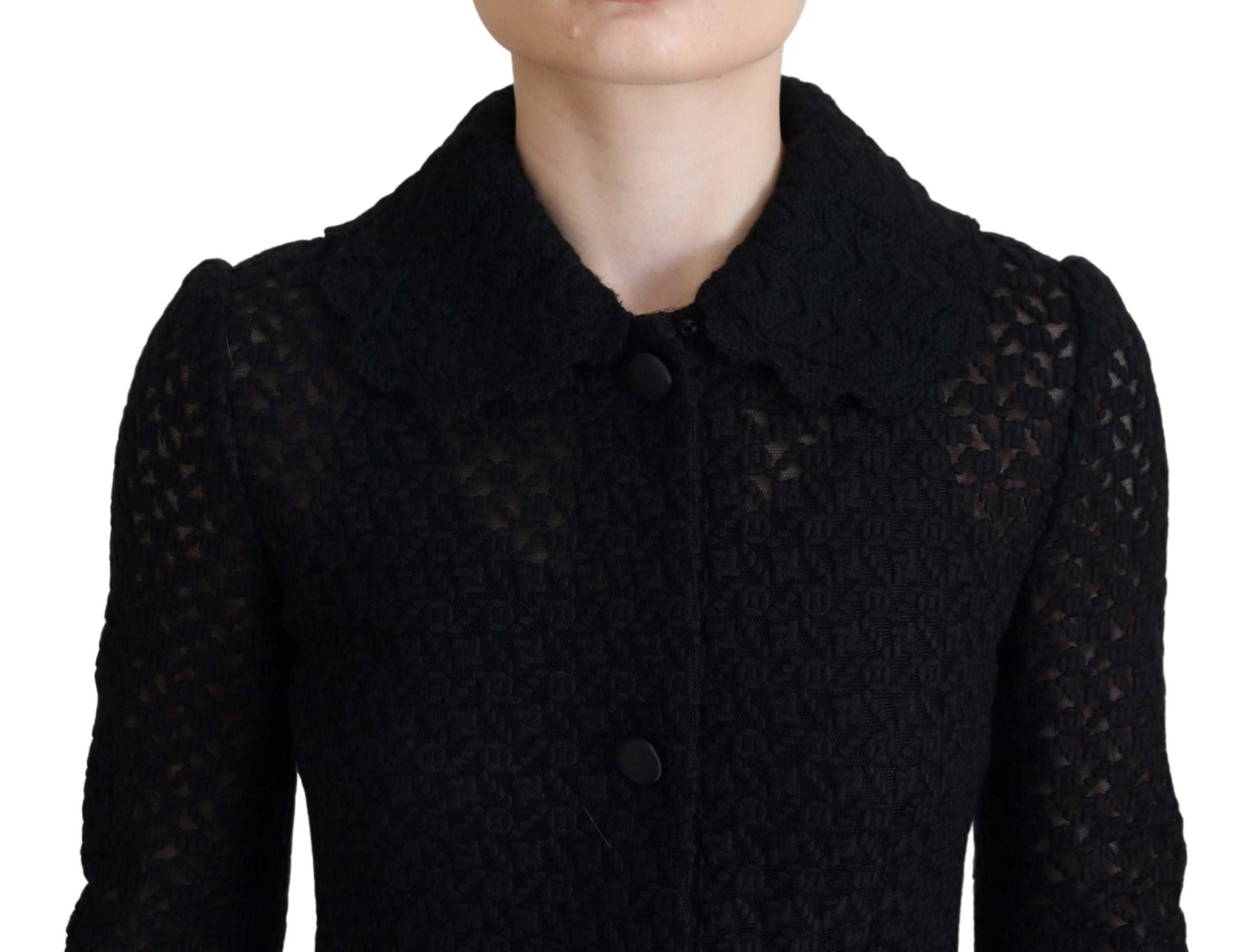 Zwarte lange katoenen blazer met knopen