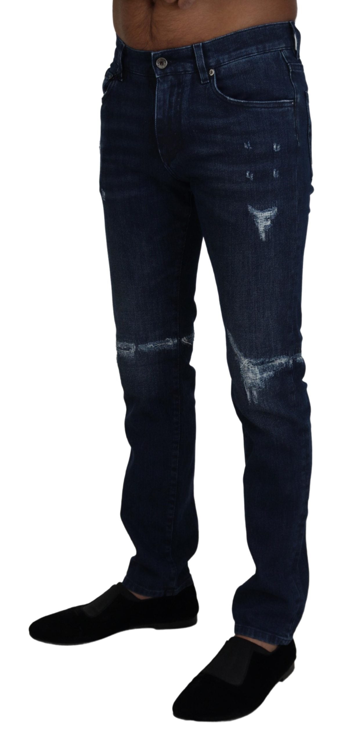 Blauwe katoenen skinny gescheurde denim jeans