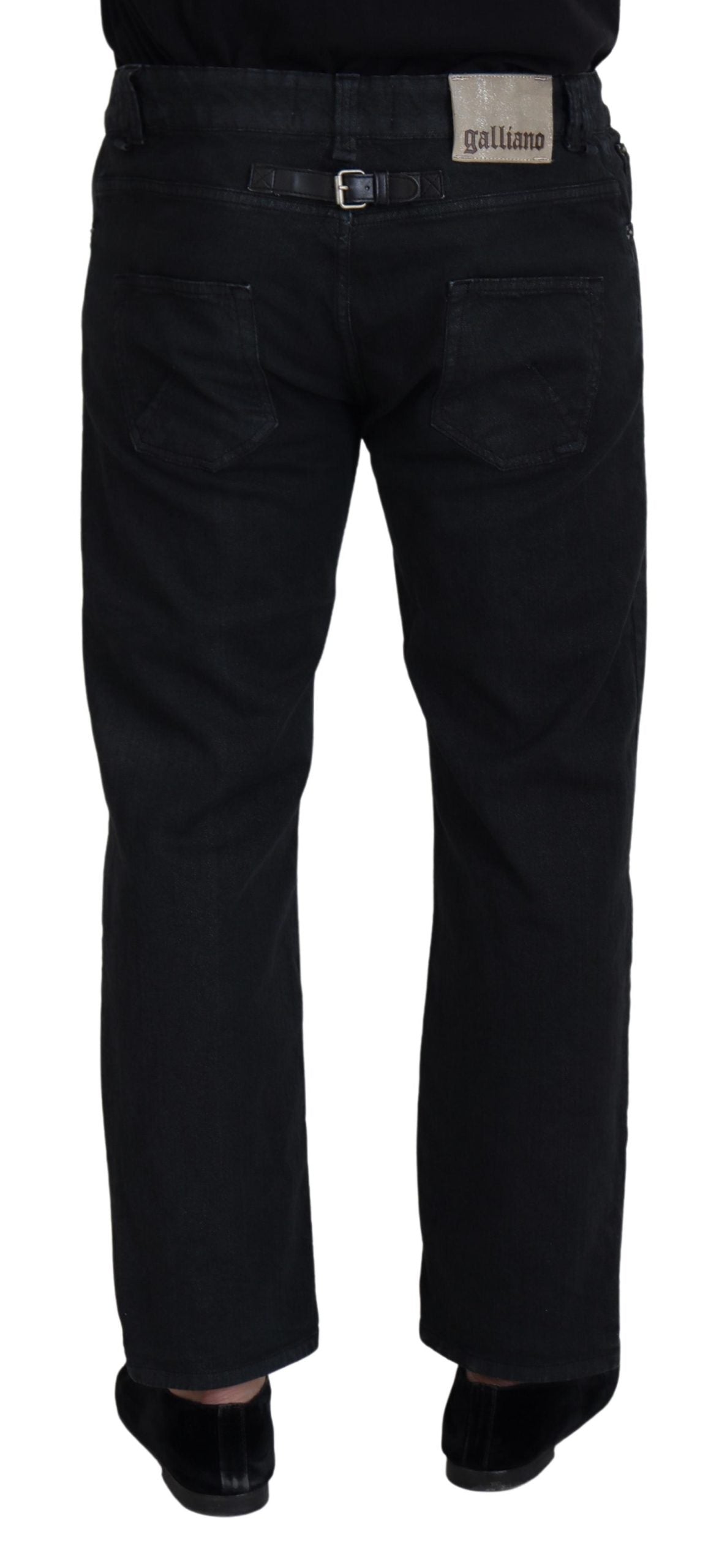 Zwarte katoenen casual denim jeans met gesp aan de achterkant