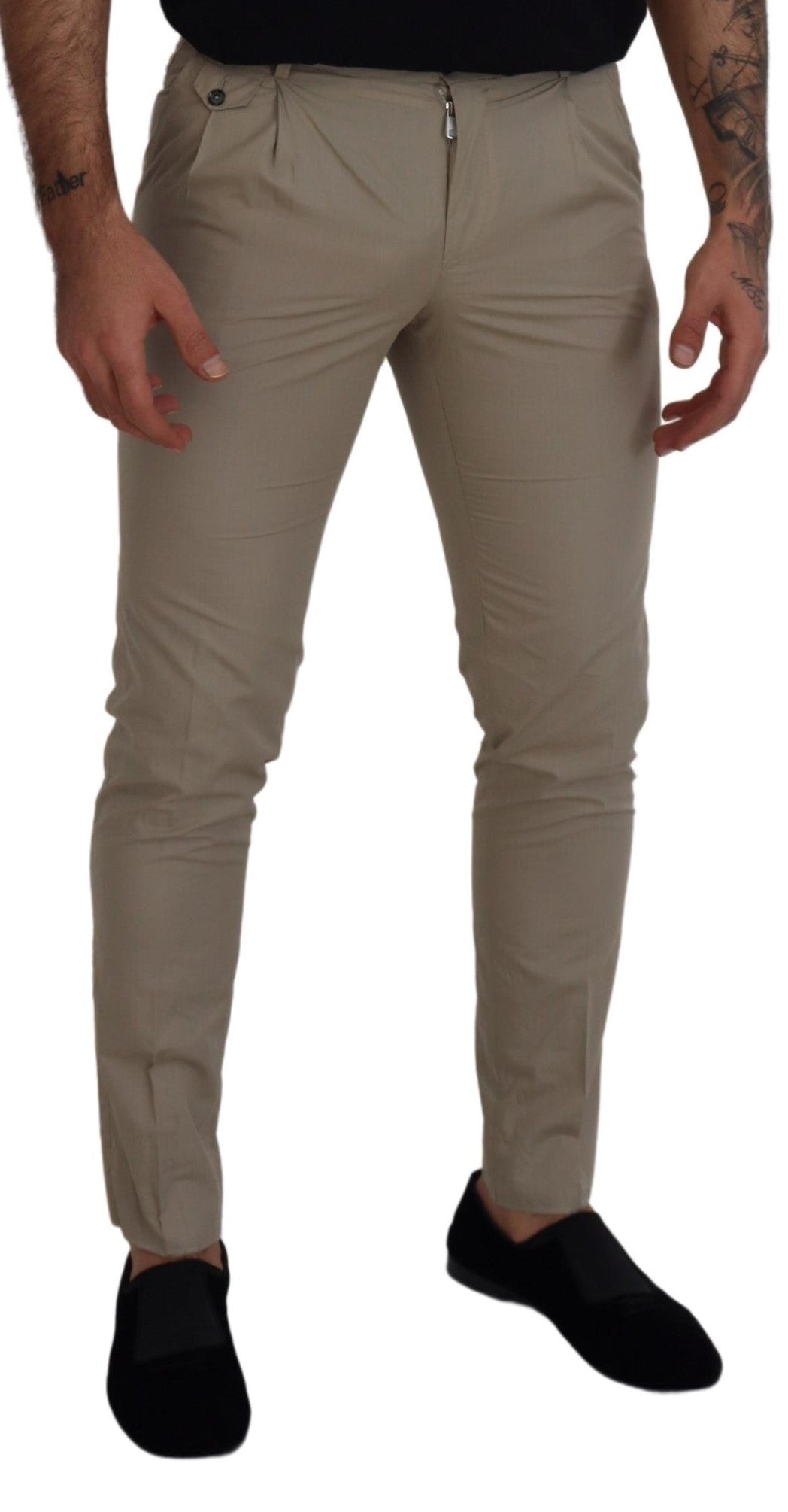 Beige katoenen slim fit herenbroek