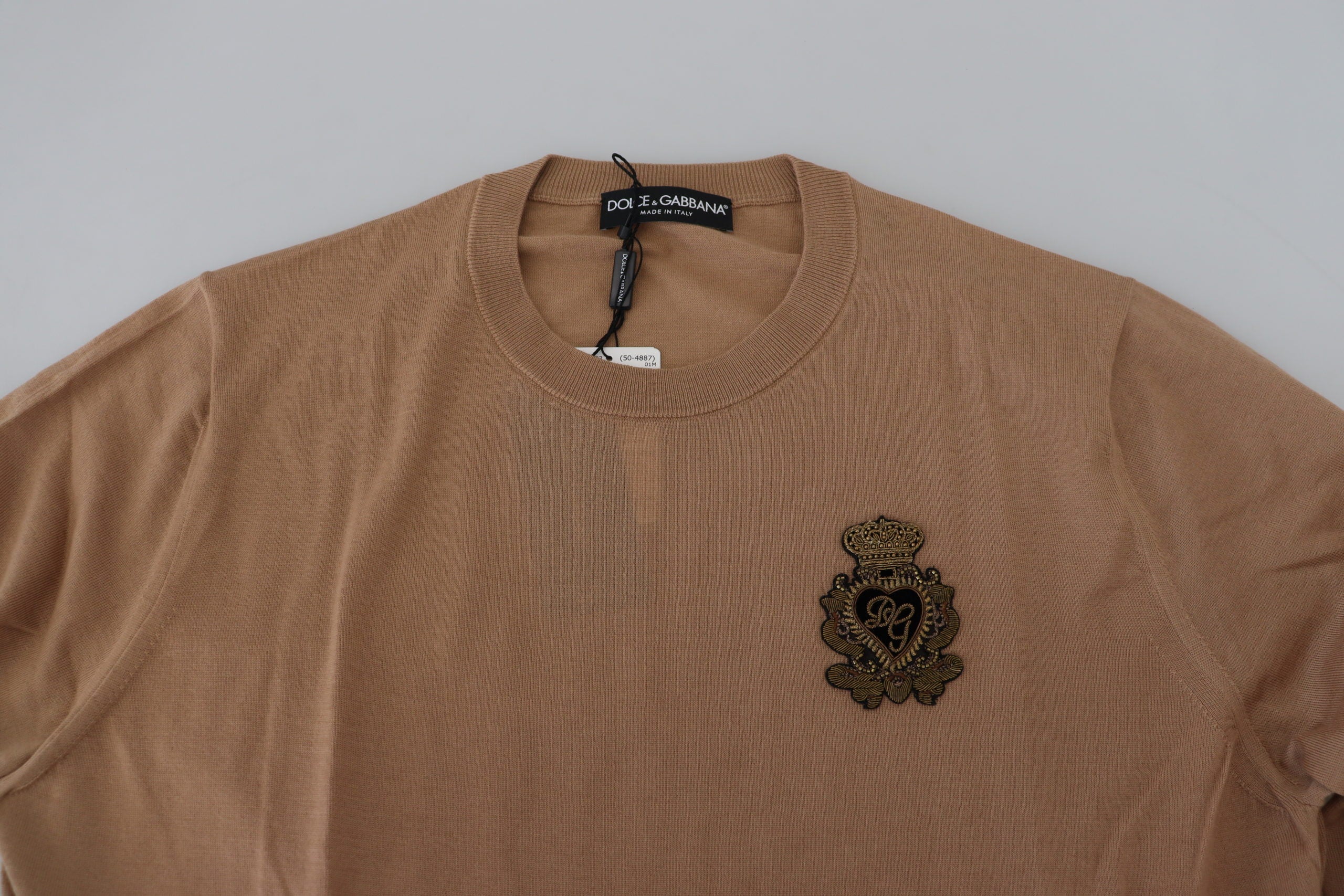 Beige kasjmier kroonlogo trui