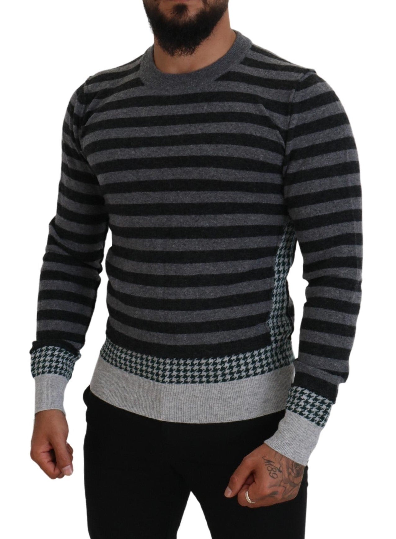 Zwartgrijze wollen logo pullover trui
