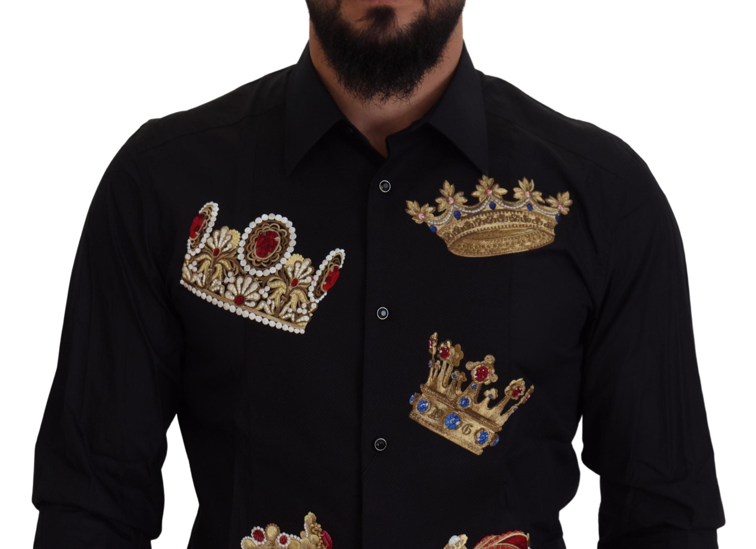 Zwart Goud Kroon Slim Fit Formeel Overhemd