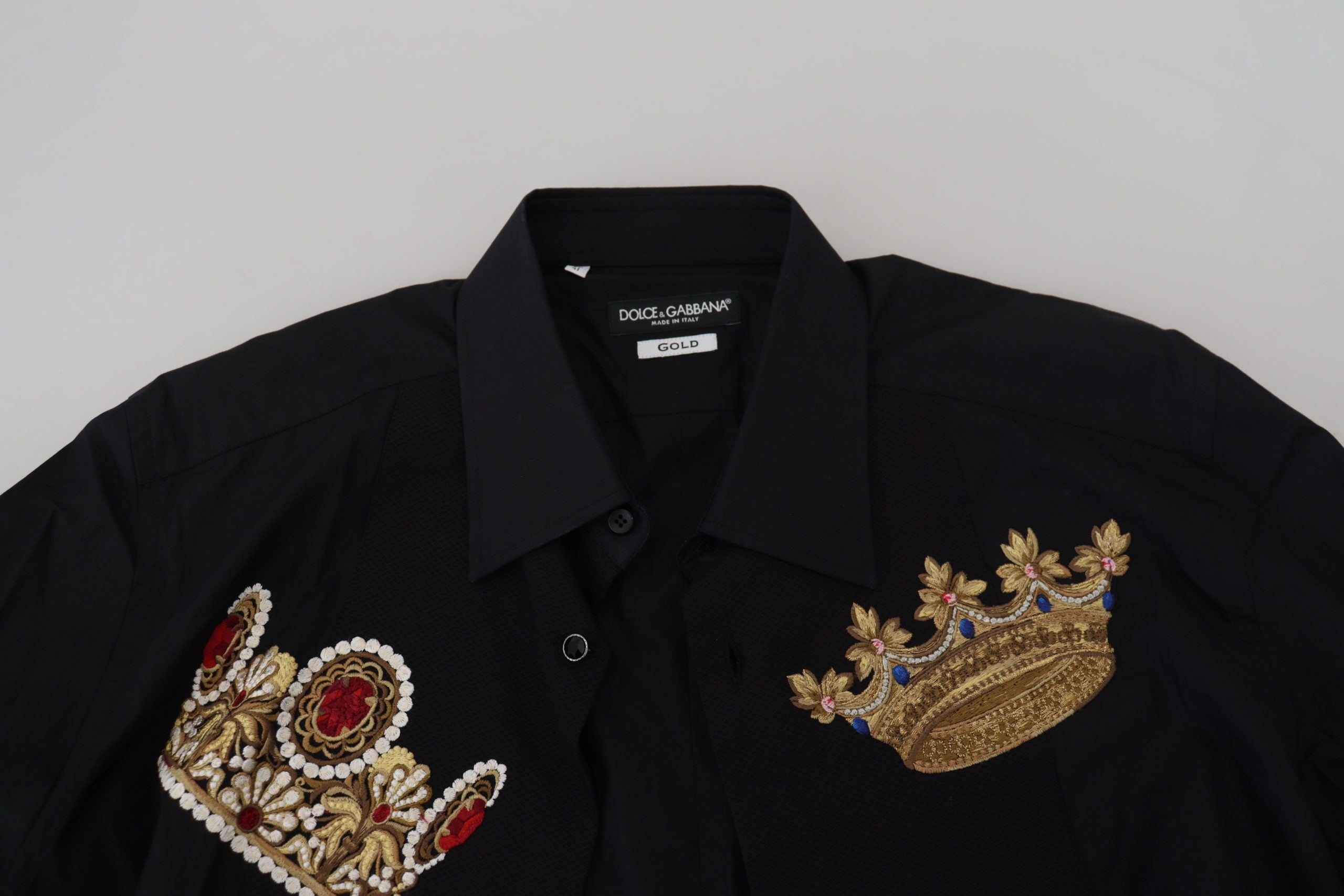 Zwart Goud Kroon Slim Fit Formeel Overhemd