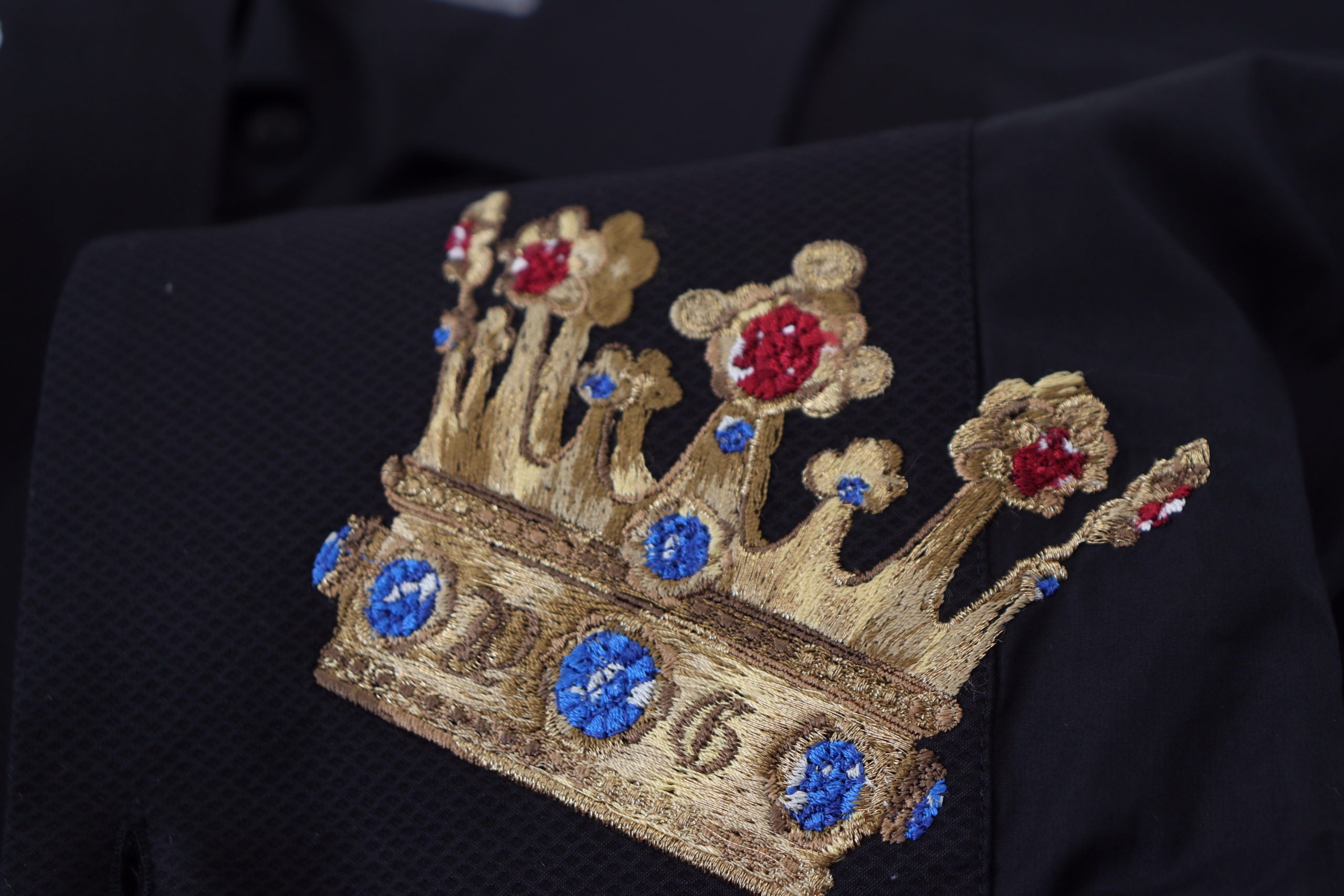 Zwart Goud Kroon Slim Fit Formeel Overhemd
