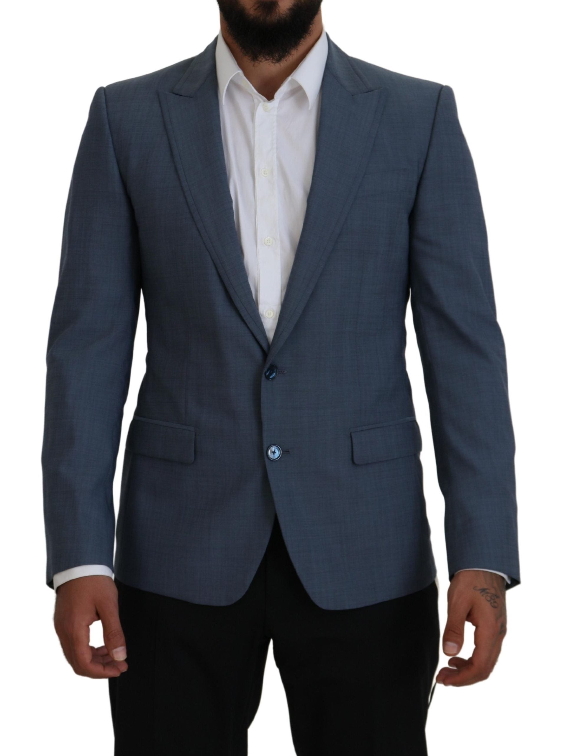 Blauwe wollen stretch slim fit jasje blazer