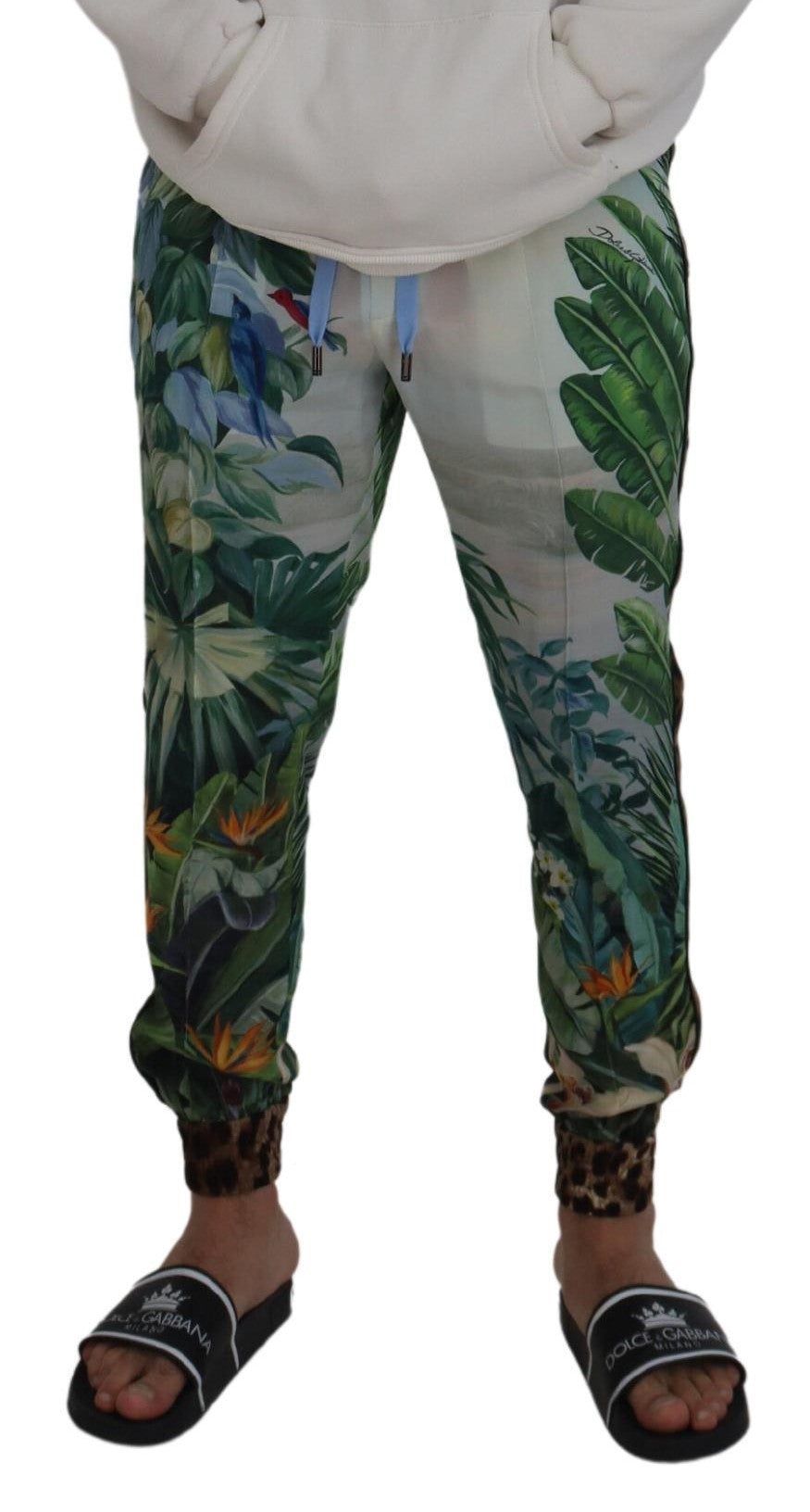 Witte joggingbroek met bloemenprint voor heren