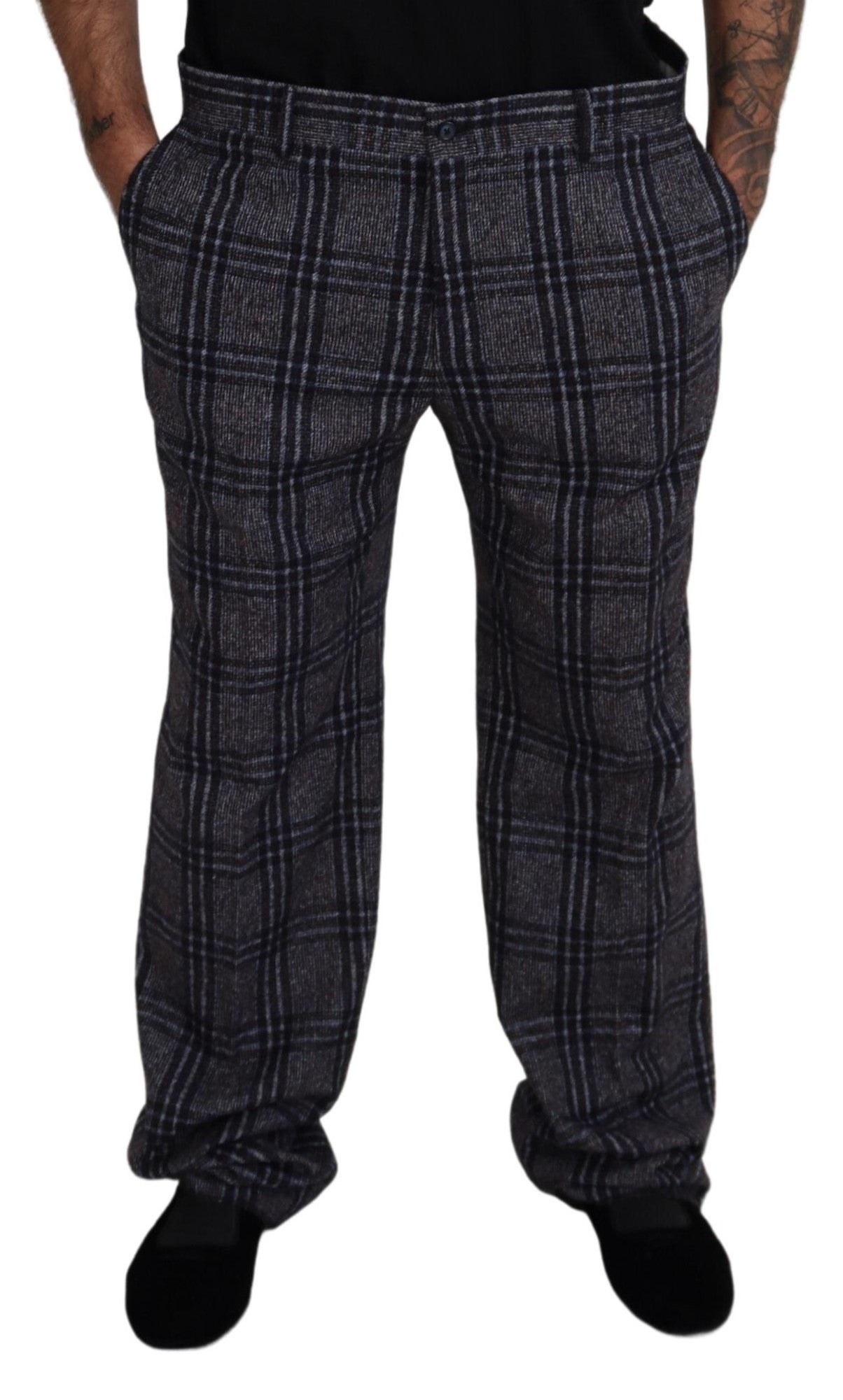 Grijze geruite herenbroek met middelhoge taille
