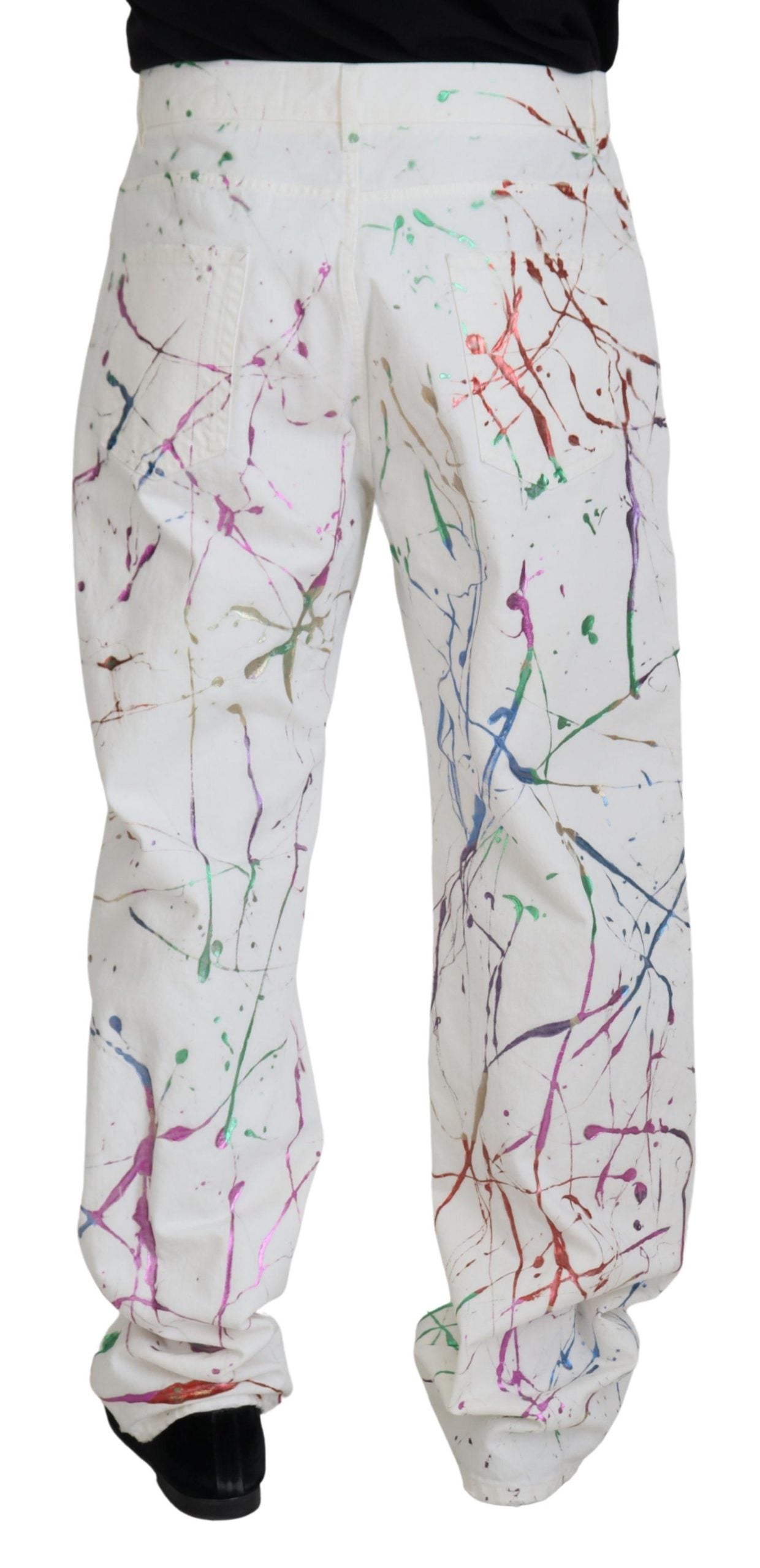 Witte katoenen denim broek met kleurspattenprint