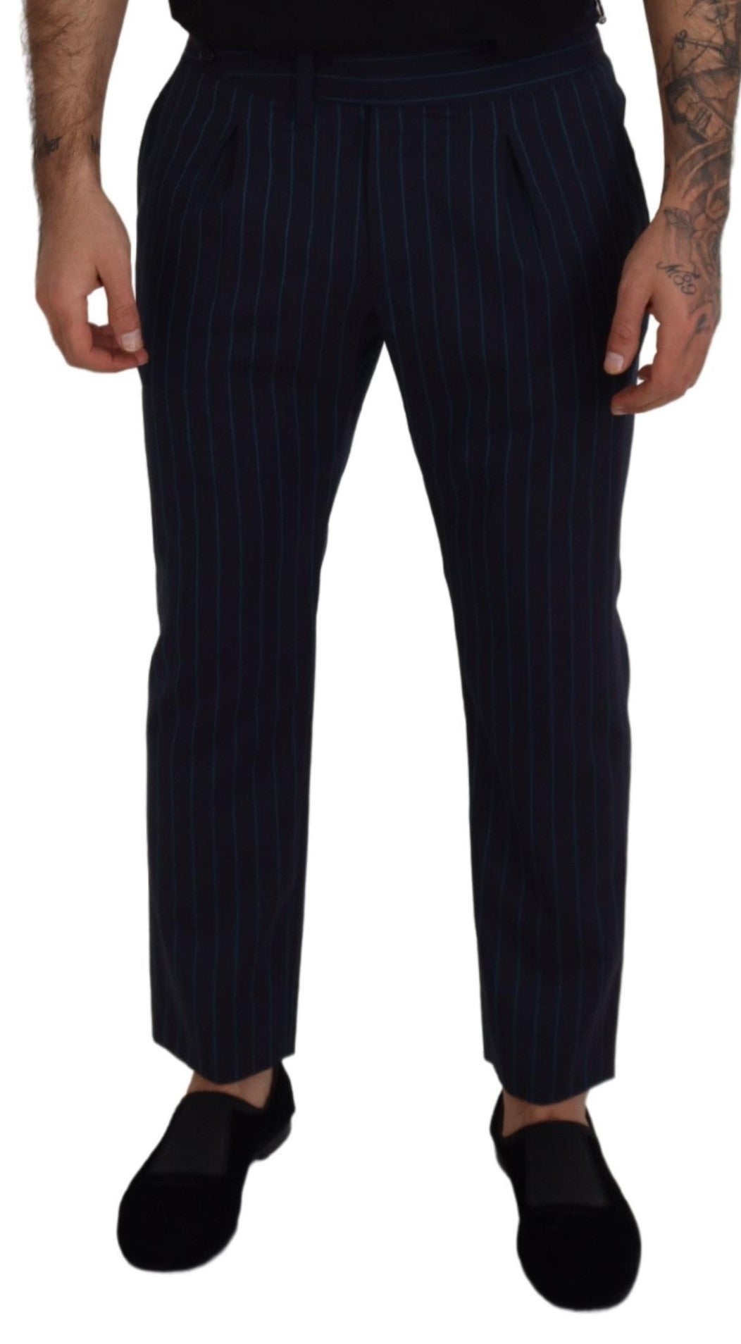 Blauwe gestreepte heren formele broek