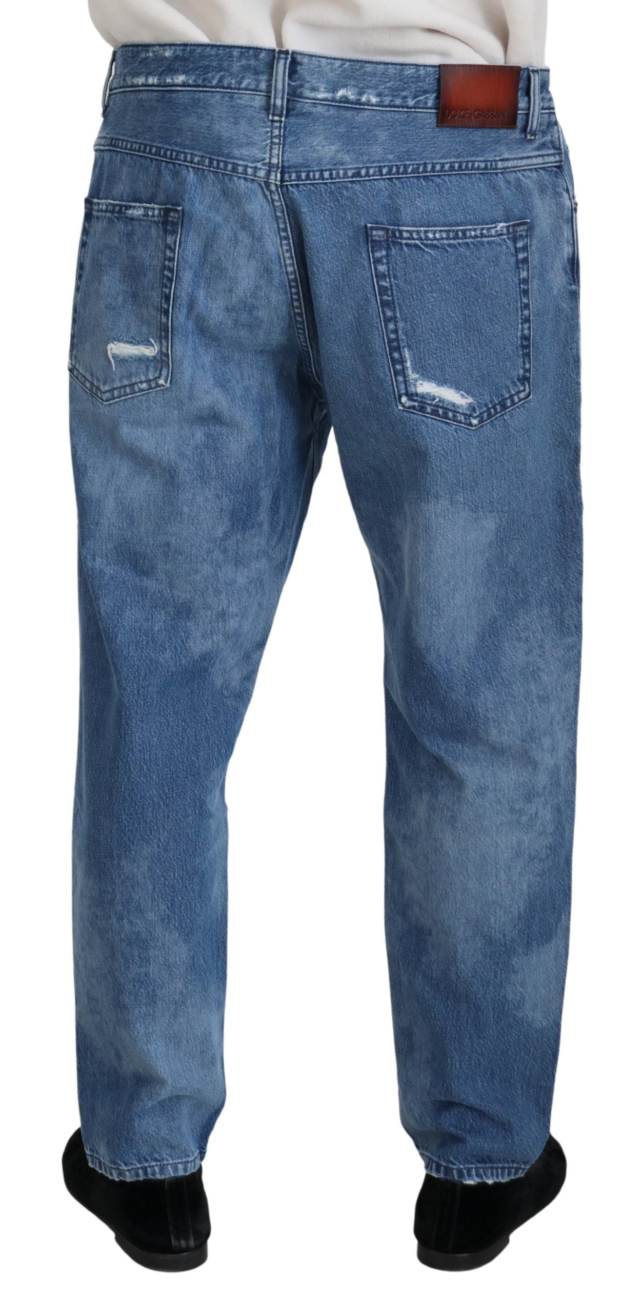 Blauwe gewassen katoenen casual denim jeans
