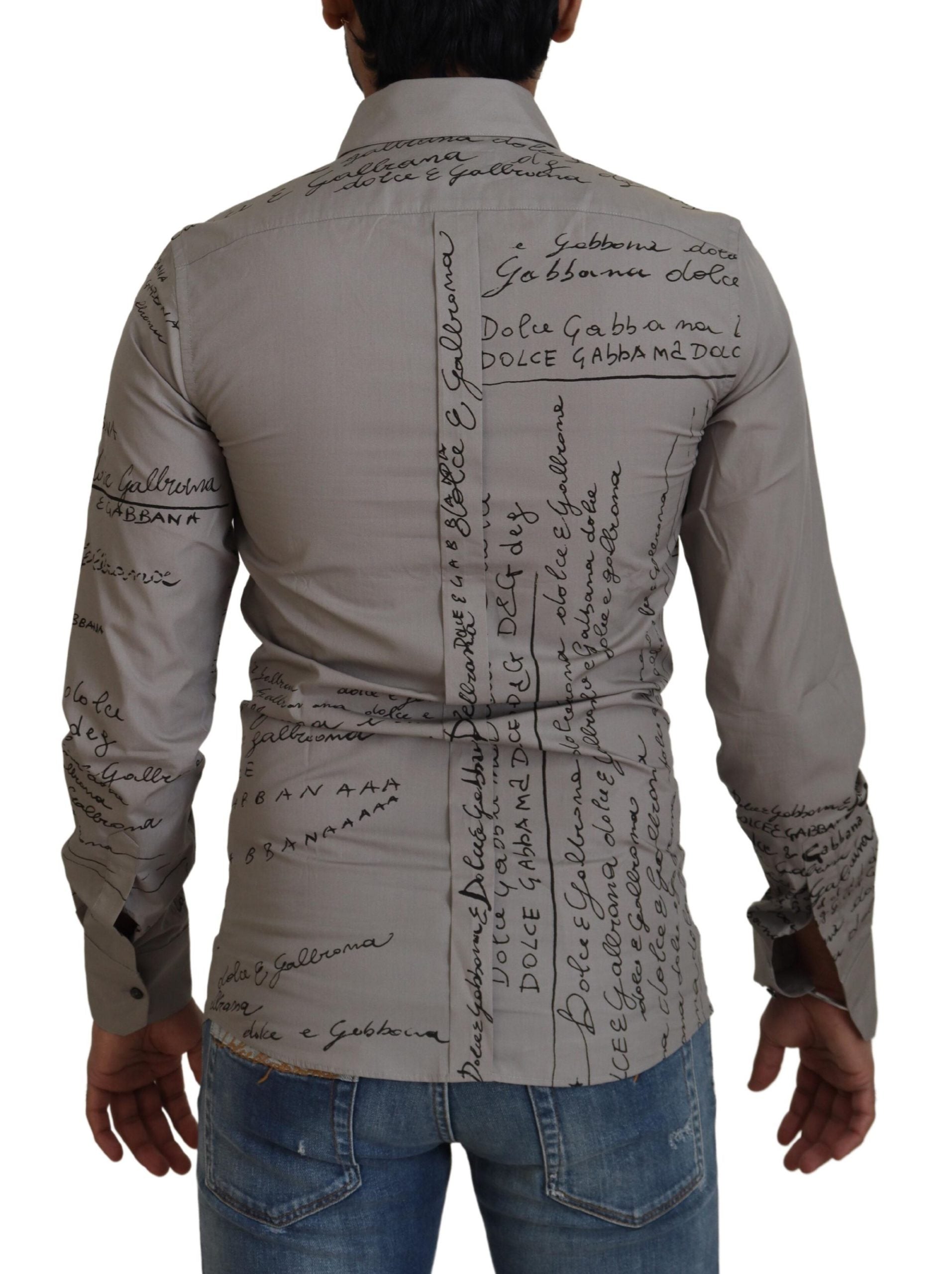 Grijs bedrukt katoenen slim-fit jurkje met goudkleurig overhemd