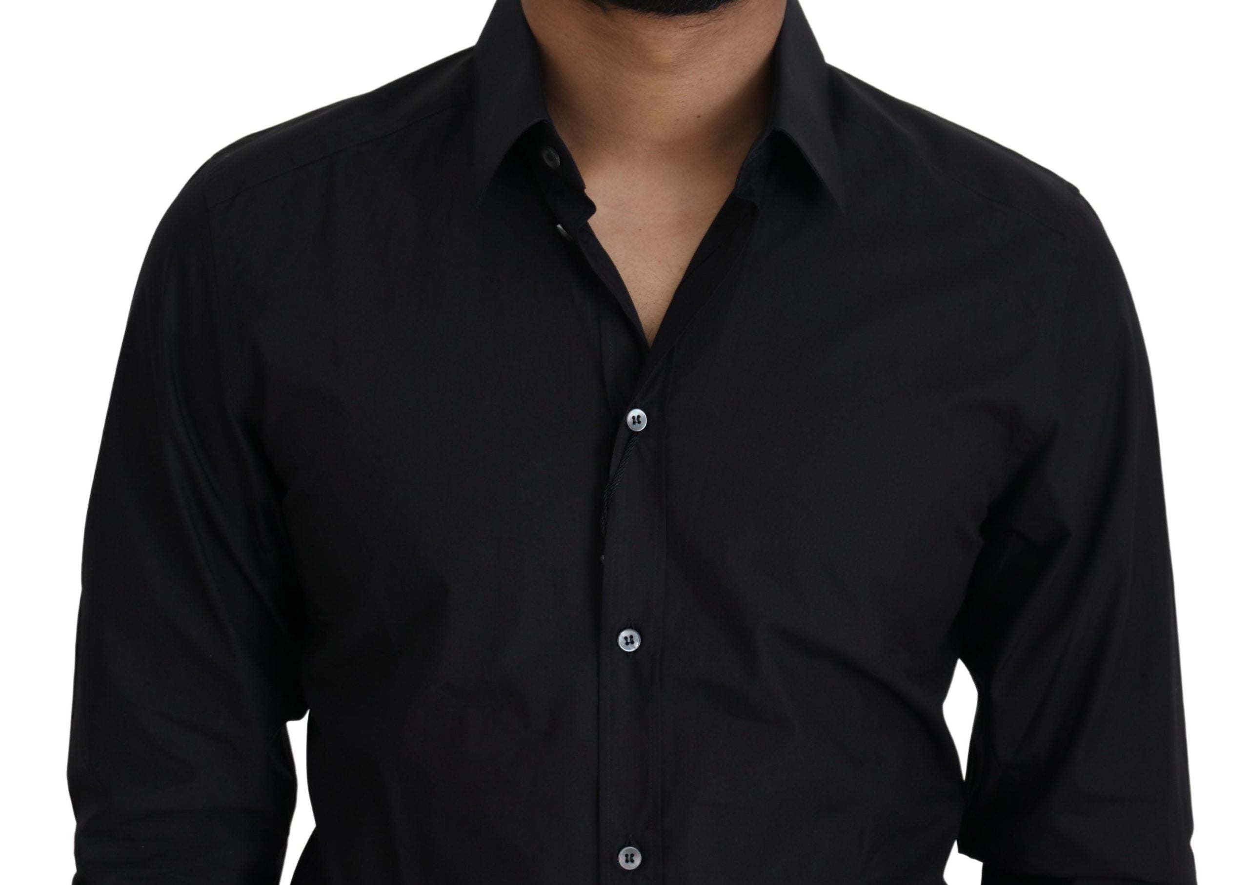Zwart katoenen slim fit formeel overhemd met goudkleurige details