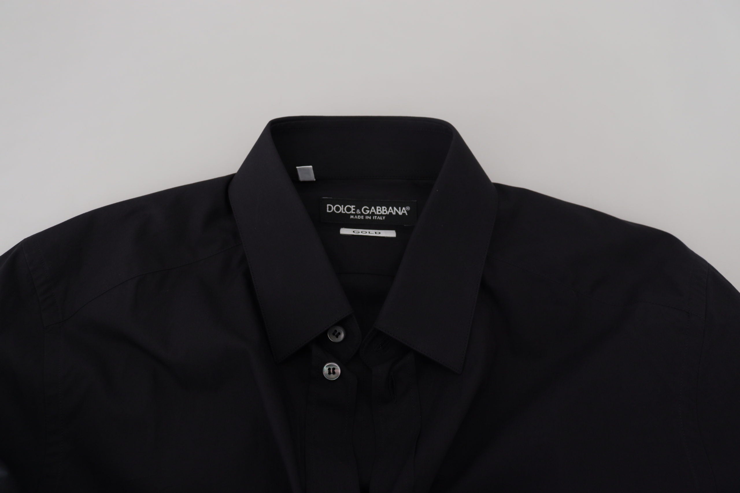 Zwart katoenen slim fit formeel overhemd met goudkleurige details