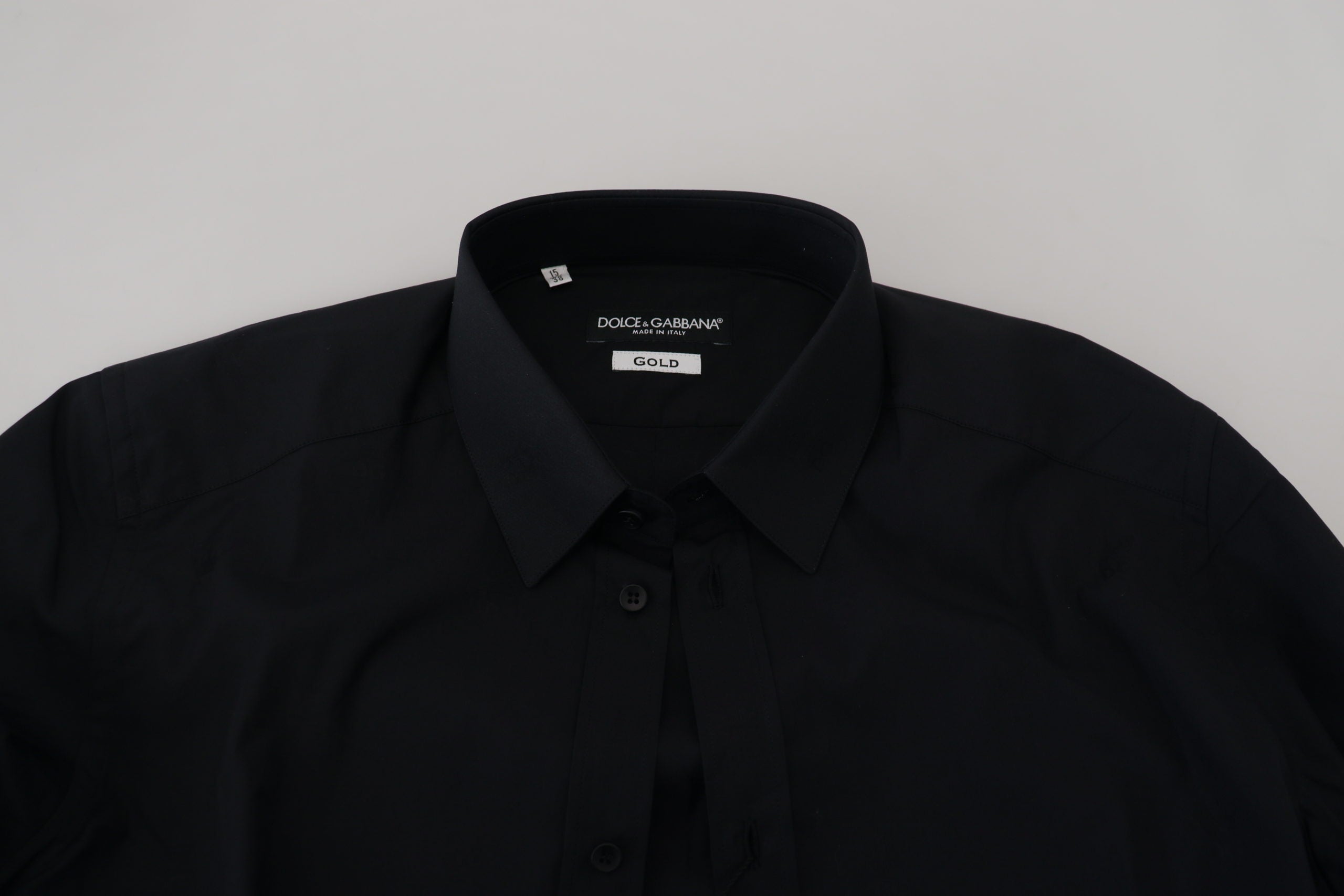 Zwart katoenen slim fit formeel overhemd met goudkleurige details