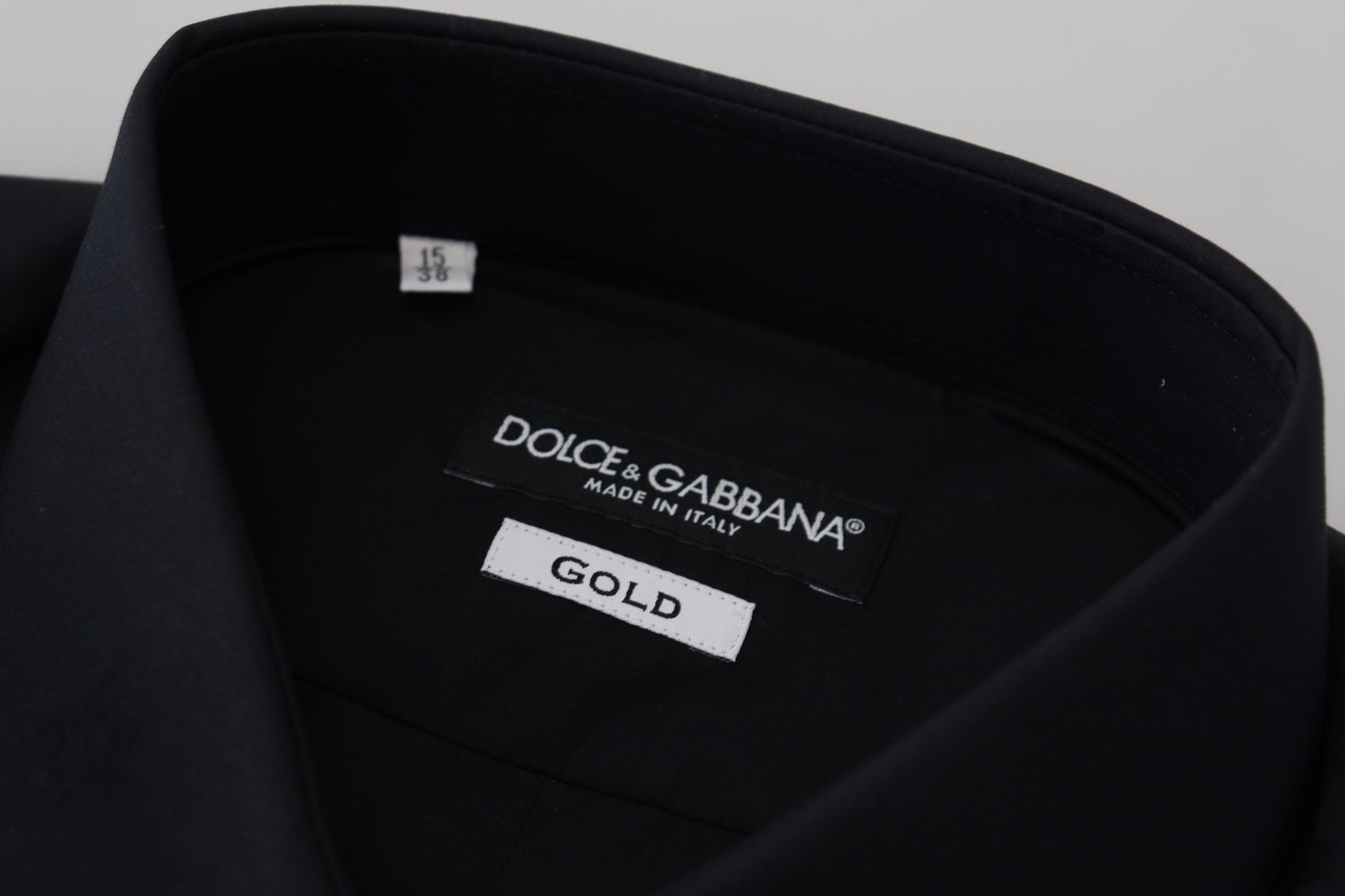 Zwart katoenen slim fit formeel overhemd met goudkleurige details