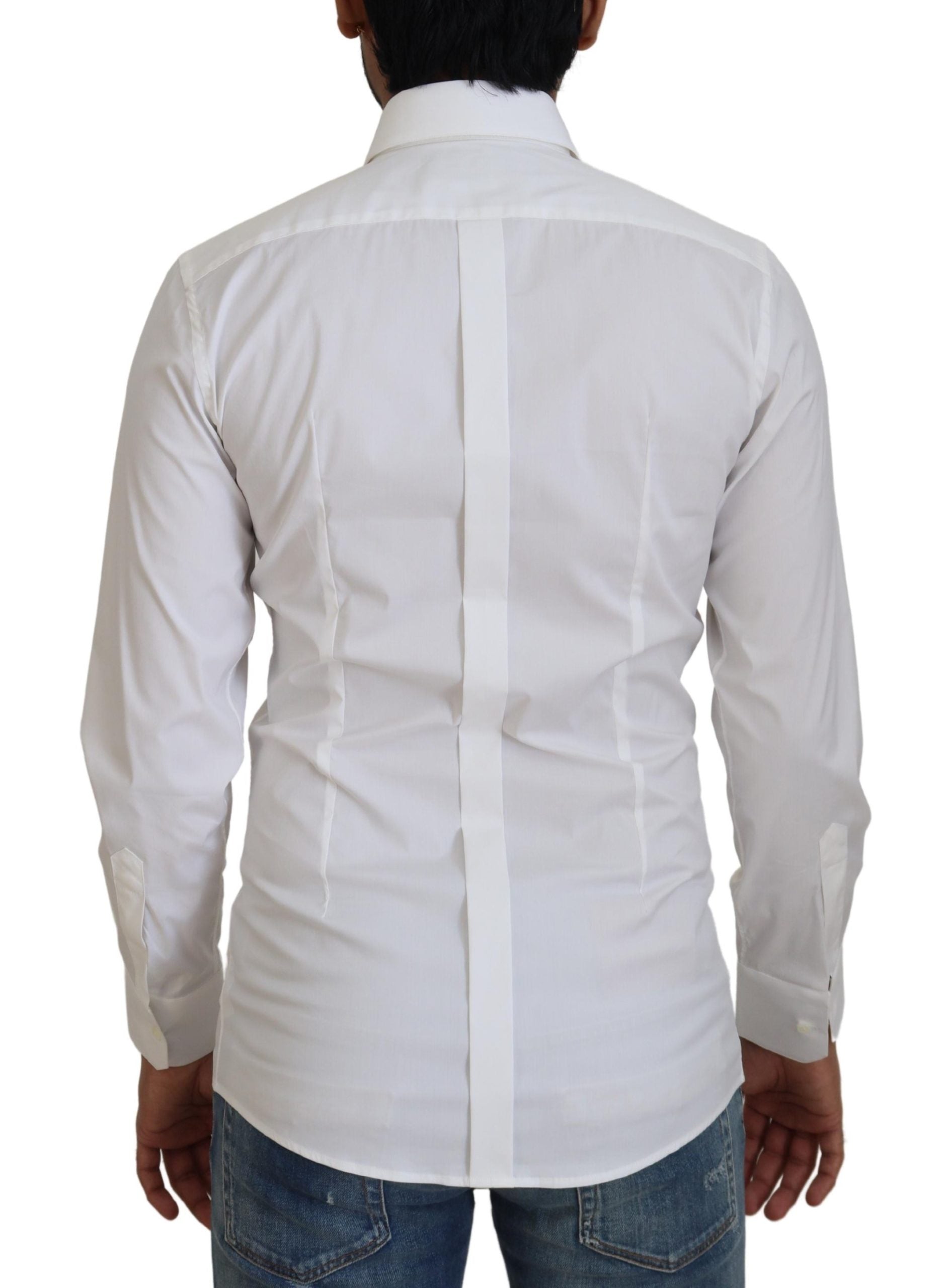 Wit katoenen slim fit formeel overhemd met goudkleurige details