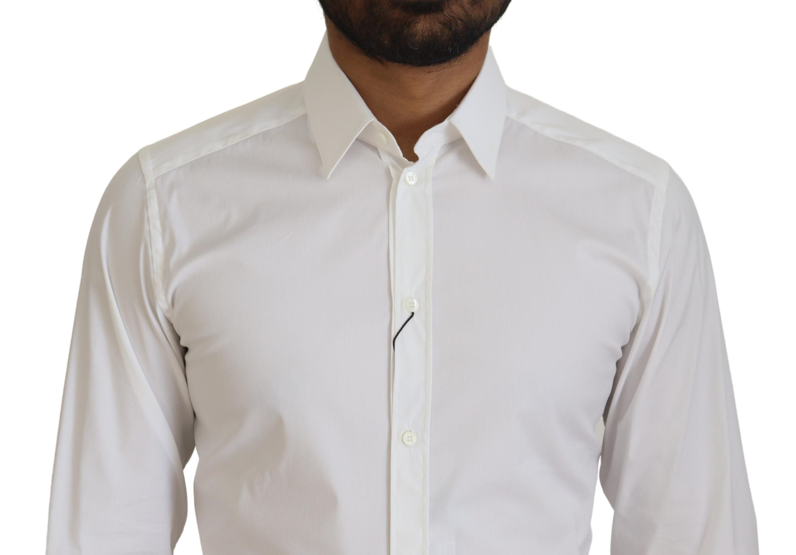 Wit katoenen slim fit formeel overhemd met goudkleurige details