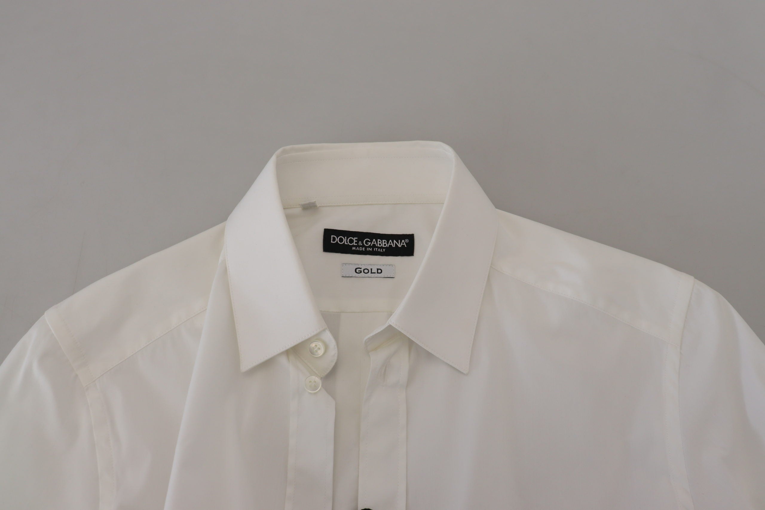 Wit katoenen slim fit formeel overhemd met goudkleurige details