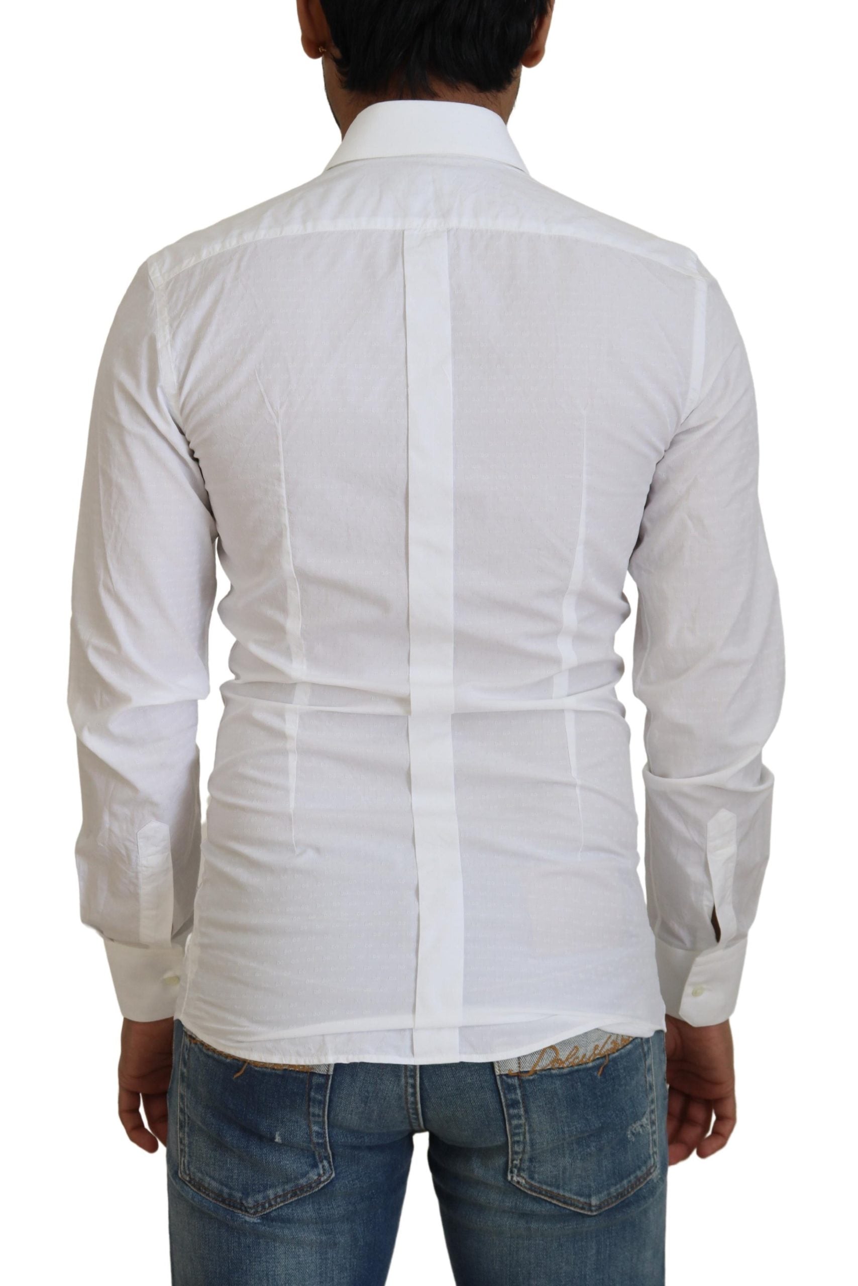Wit katoenen slim fit formeel overhemd met goudkleurige details