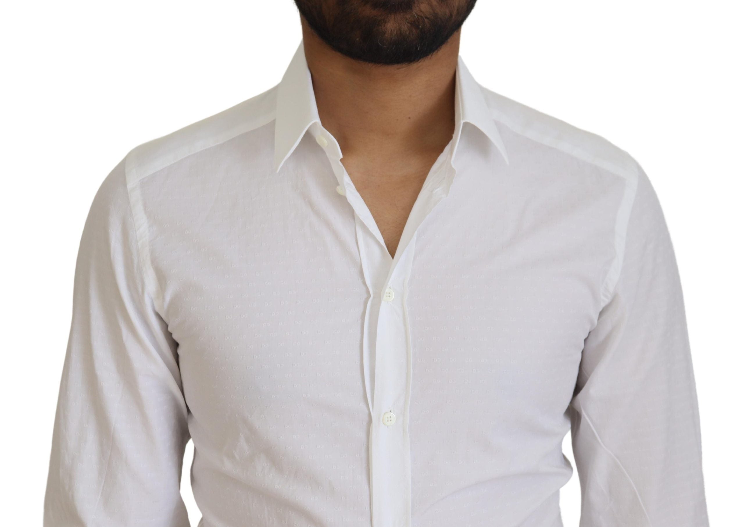 Wit katoenen slim fit formeel overhemd met goudkleurige details