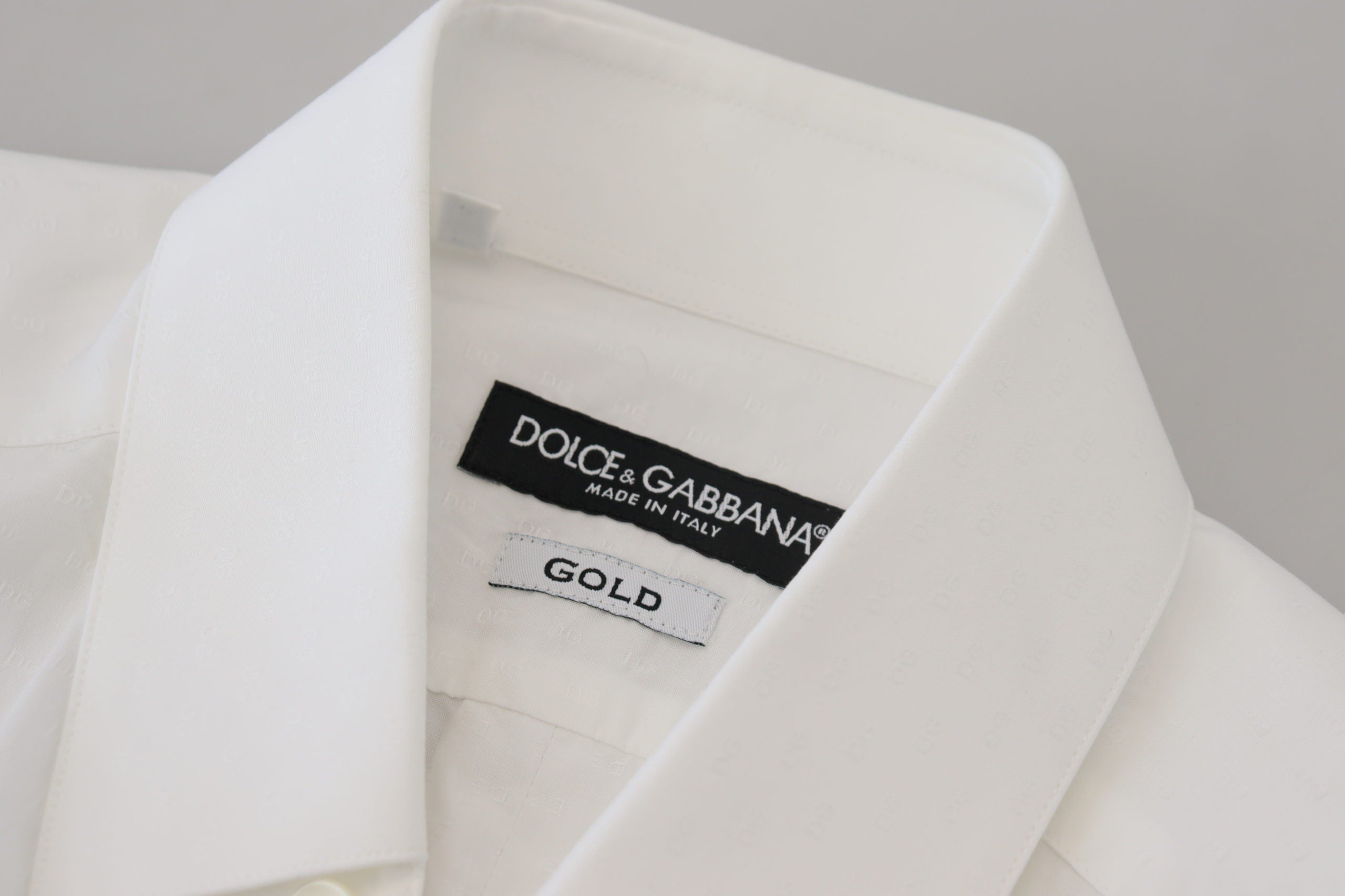 Wit katoenen slim fit formeel overhemd met goudkleurige details