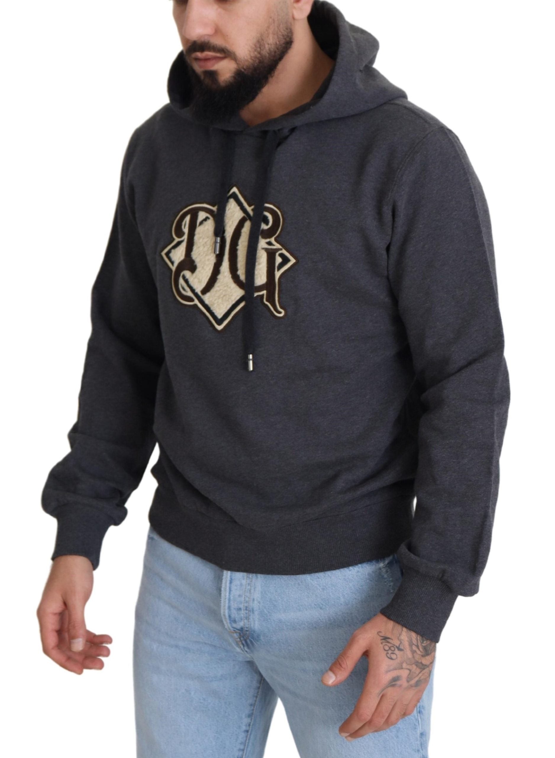 Grijze katoenen sweatshirt met capuchon en logo